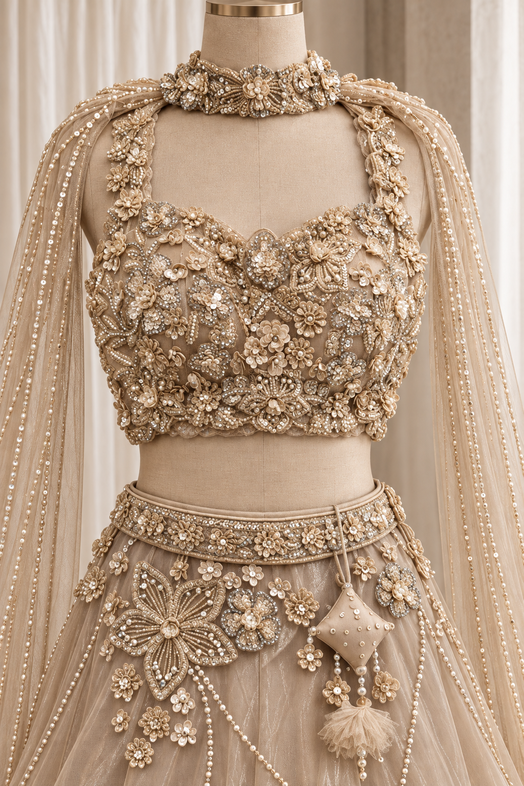 Elegant Soft Net Fabric and Beige Color With Diamond Work Lehenga Choli