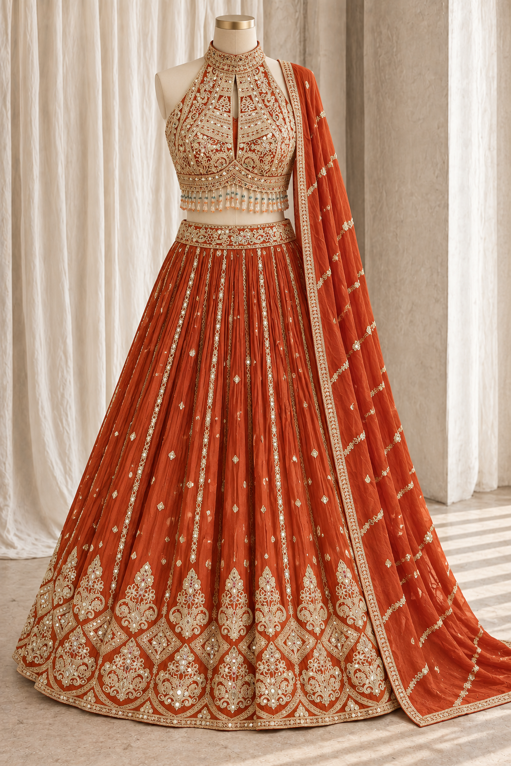 Attractive Georgette Fabric and Orange Color With Kasab Work Lehenga Choli