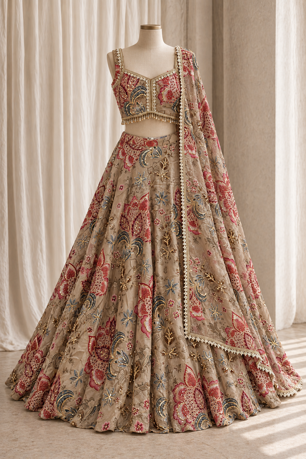 Handsome Organza Fabric and Copper Color With Digital Print Work Lehenga Choli