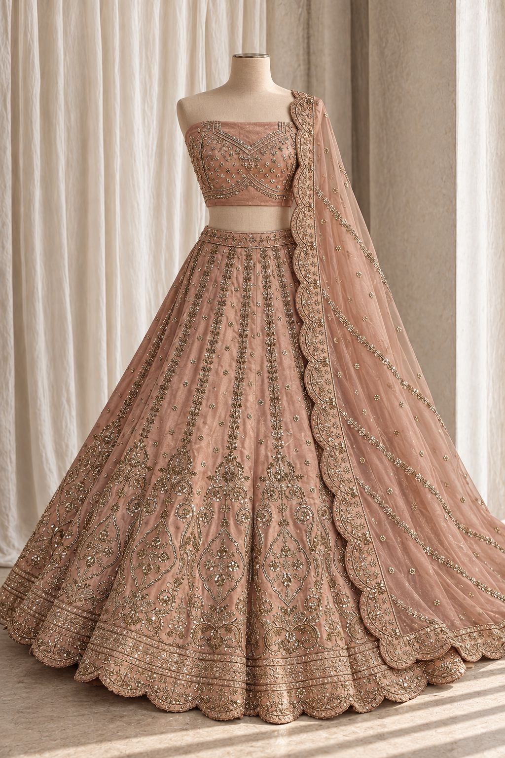 Breathtaking Tissue Silk Fabric and Peach Color With Zardozi Work Lehenga Choli