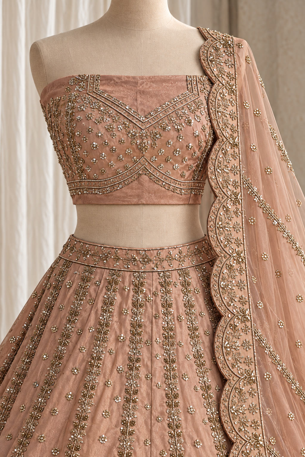 Breathtaking Tissue Silk Fabric and Peach Color With Zardozi Work Lehenga Choli