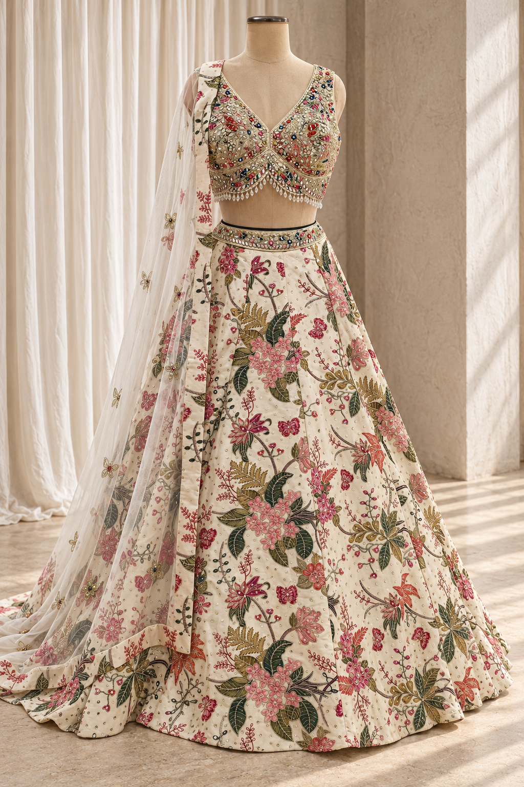 Stunning Art Silk Fabric and Beige Color With Mirror Work Lehenga Choli