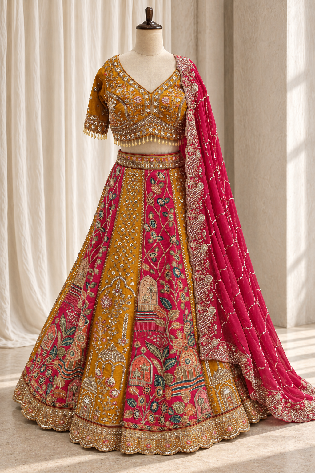 Fabulous Art Silk Fabric and Rani Mustard Color With Cutdana Work Lehenga Choli