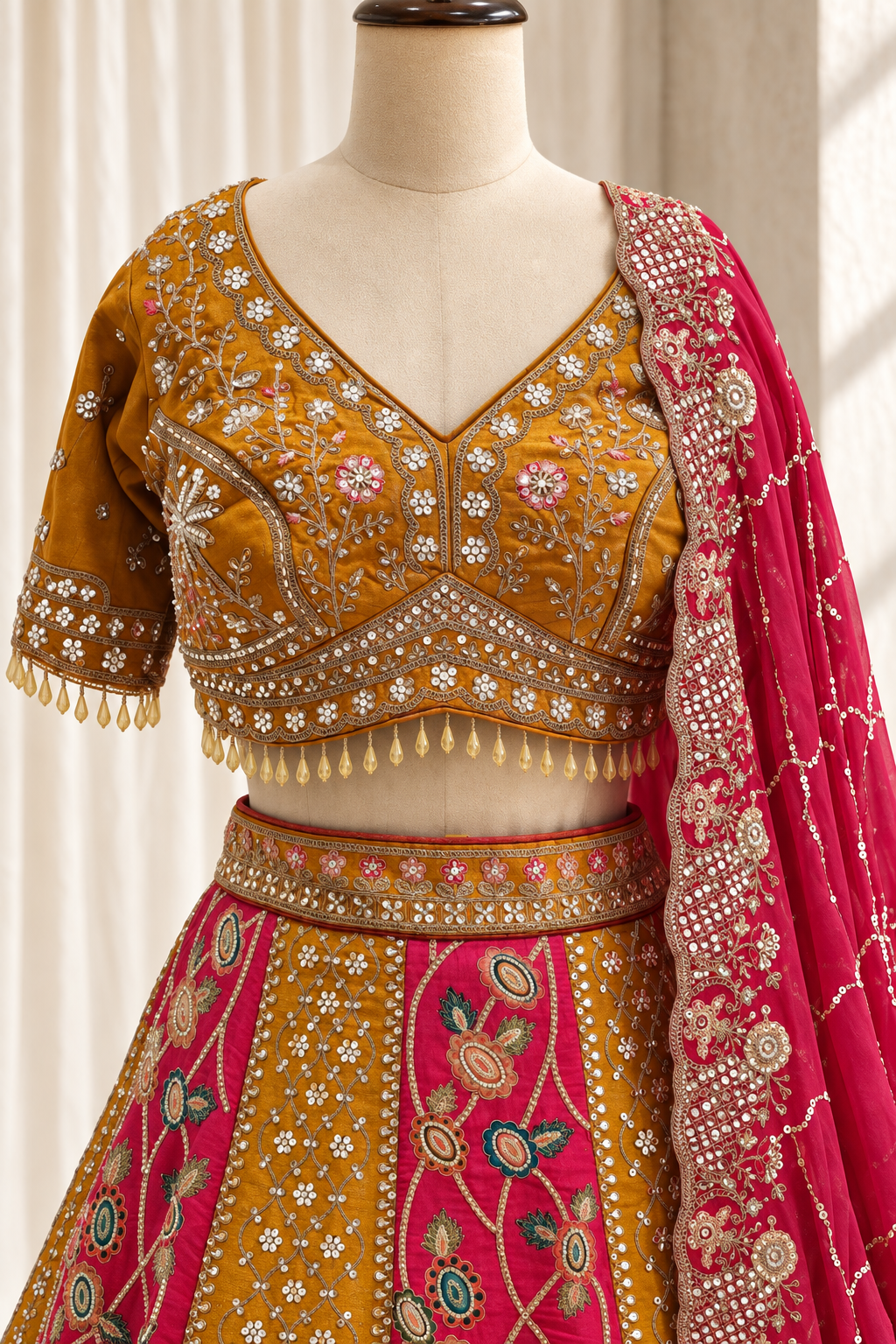 Fabulous Art Silk Fabric and Rani Mustard Color With Cutdana Work Lehenga Choli
