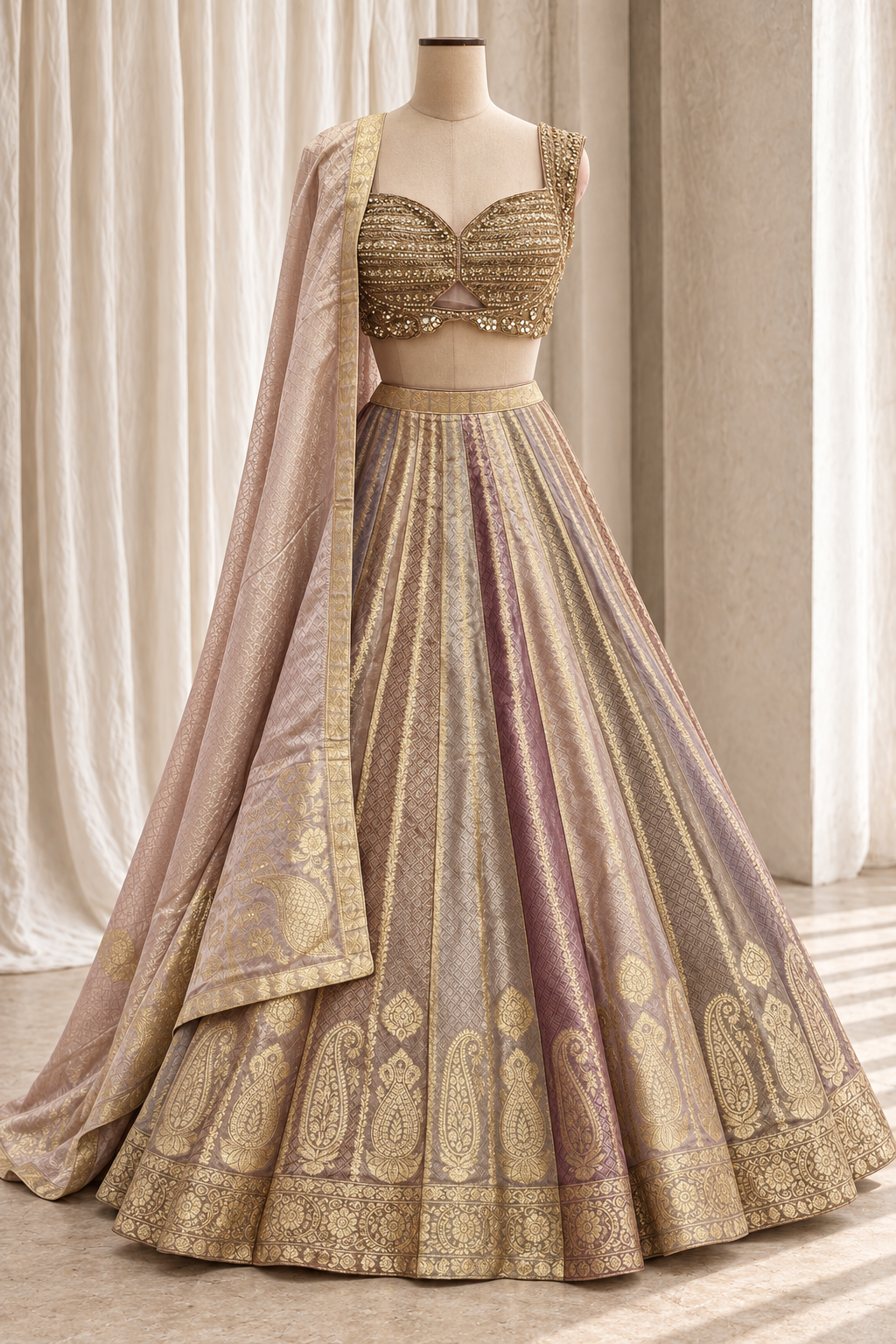Brilliant Banarasi Silk Fabric and Mauve Pink Color With Weaving Print Work Lehenga Choli