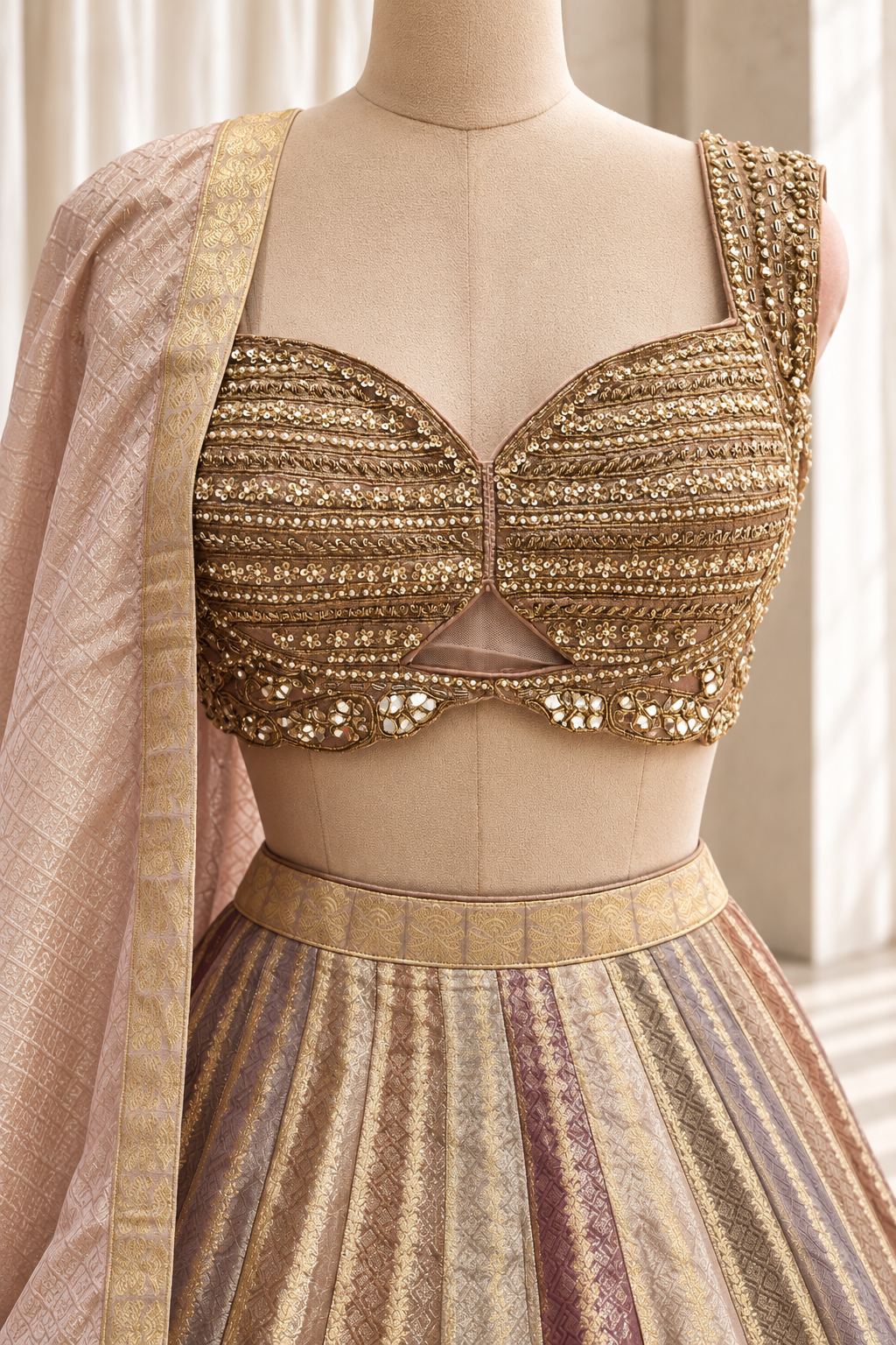 Brilliant Banarasi Silk Fabric and Mauve Pink Color With Weaving Print Work Lehenga Choli