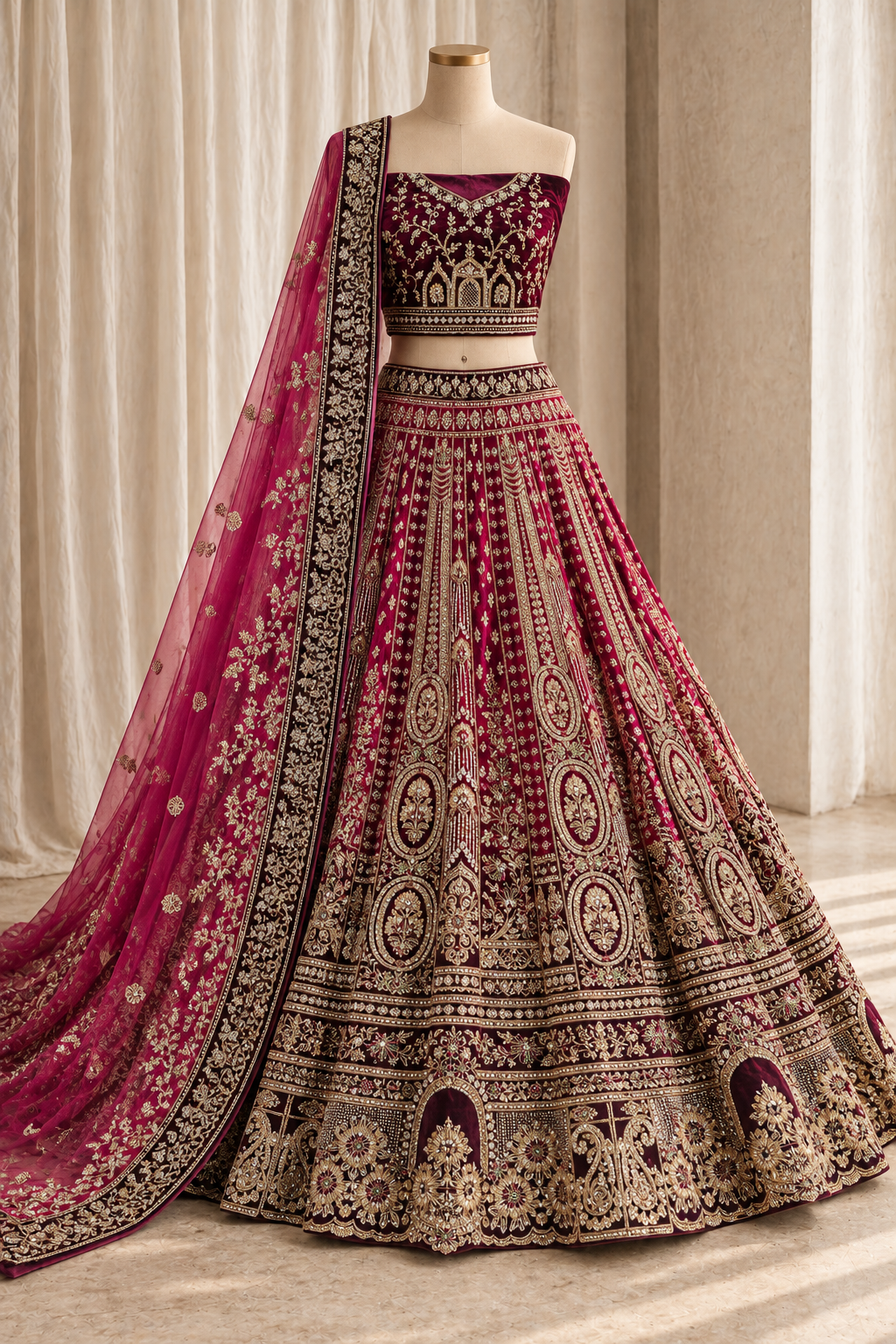 Personable Velvet Fabric and Magenta Color With Cutdana Work Lehenga Choli