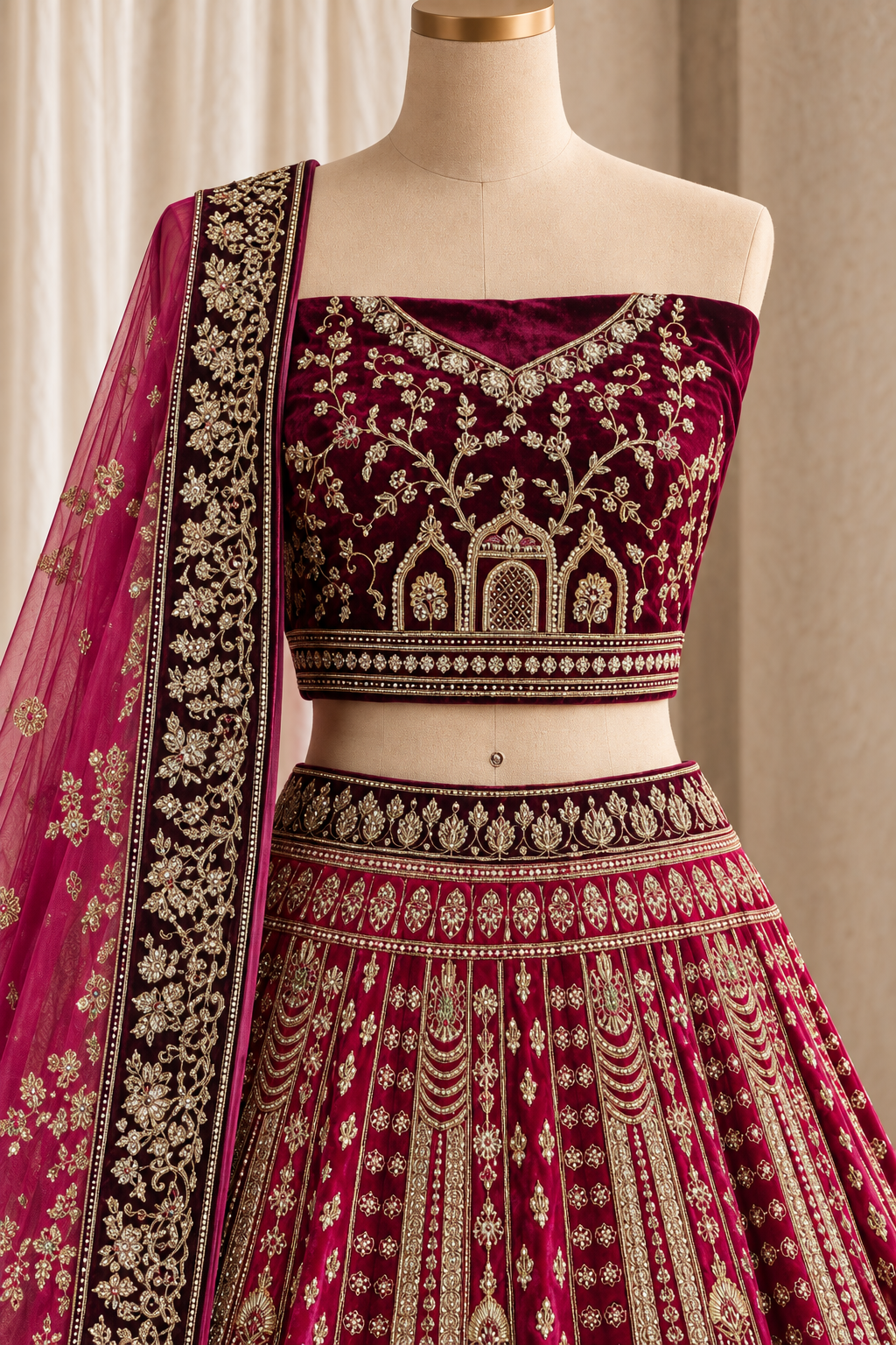 Personable Velvet Fabric and Magenta Color With Cutdana Work Lehenga Choli