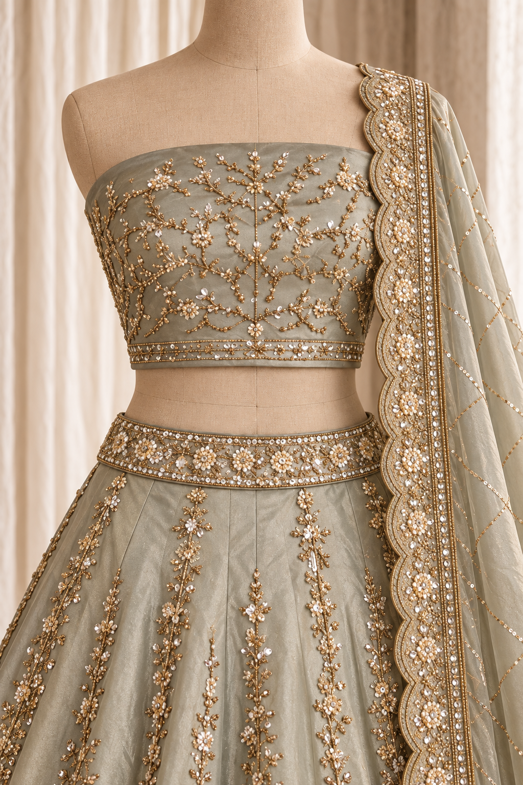 Snazzy Tissue Silk Fabric and Pastel Green Color With Cutdana Work Lehenga Choli