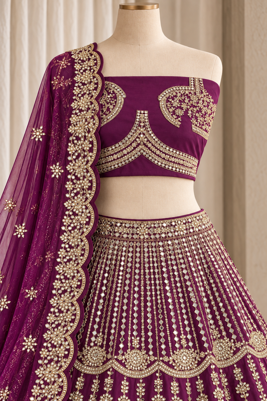 Photogenic Taffeta Silk Fabric and Purple Color With Mirror Work Lehenga Choli