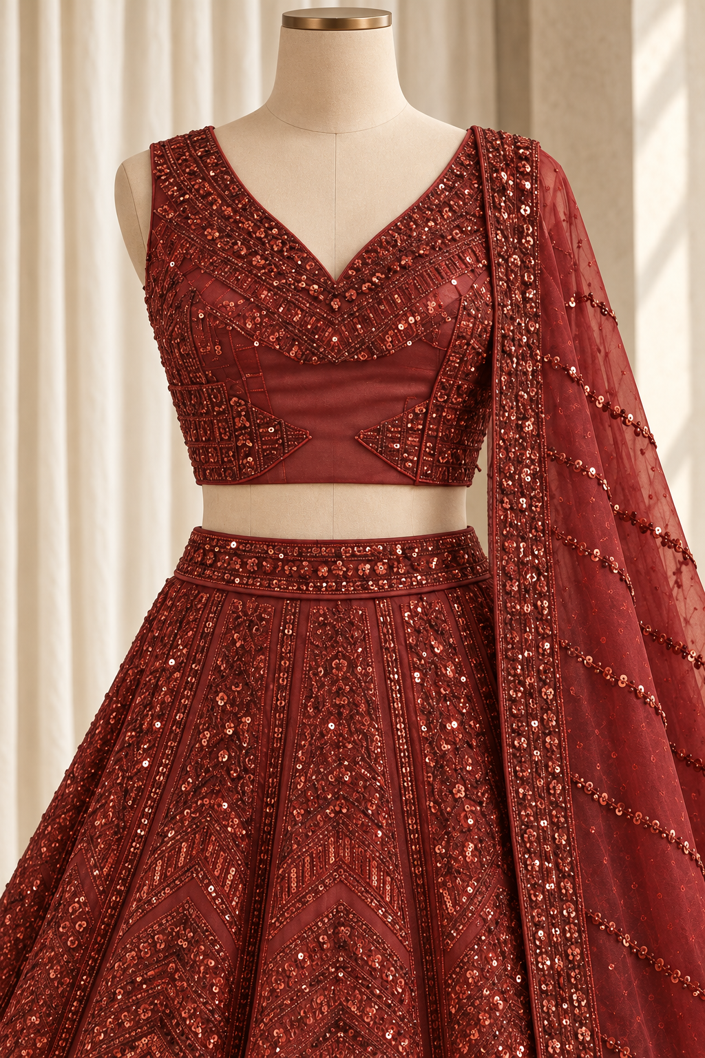 Presentable Soft Net Fabric and Maroon Color With Sequins Work Lehenga Choli