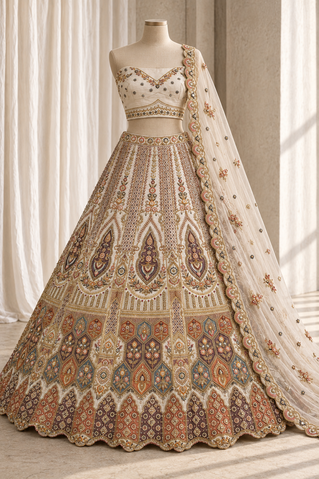 Showy Art Net Fabric and Ivory Color With Cutdana Work Lehenga Choli