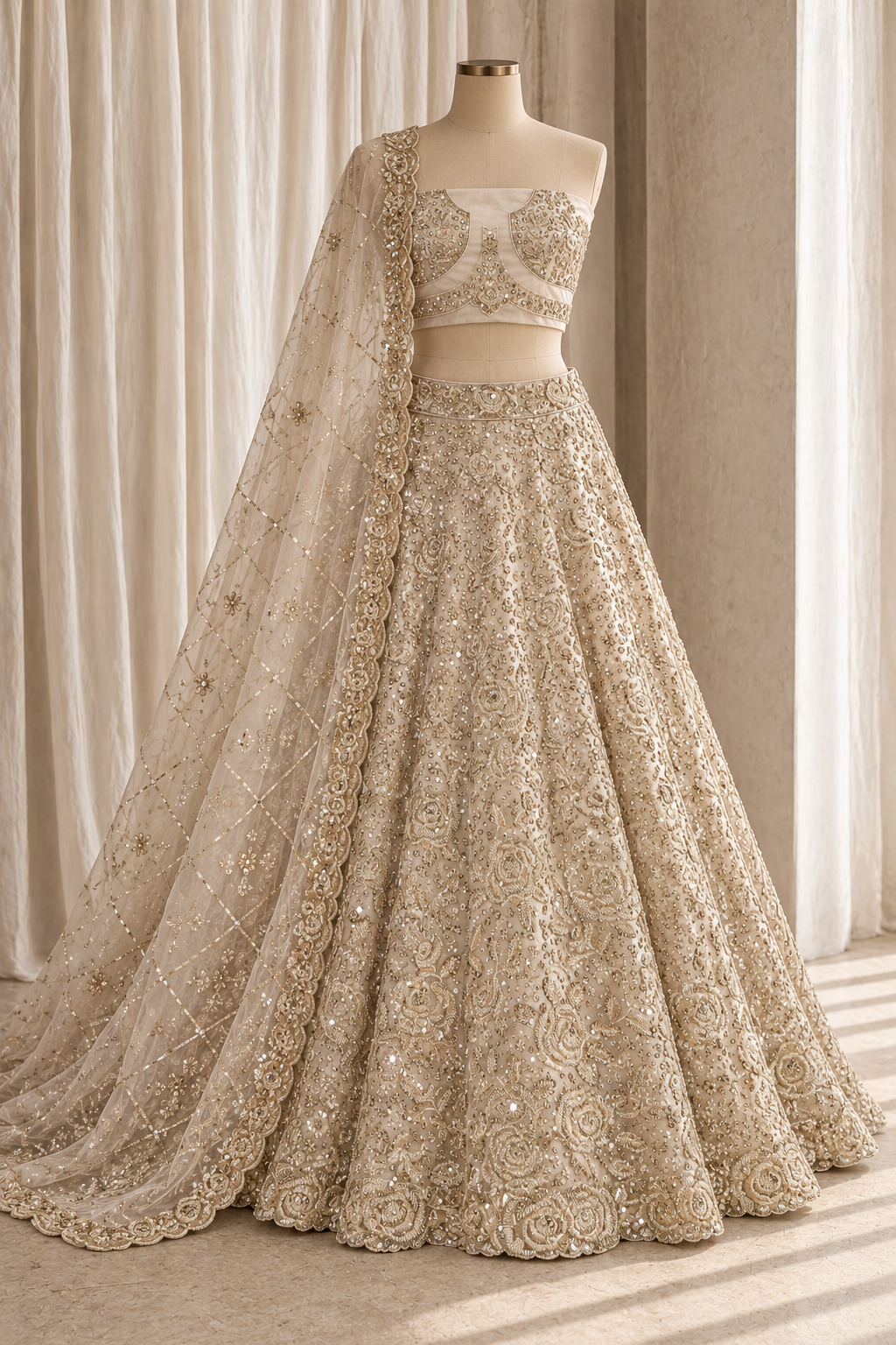 Glossy Soft Net Fabric and Ivory Color With Sequins Work Lehenga Choli