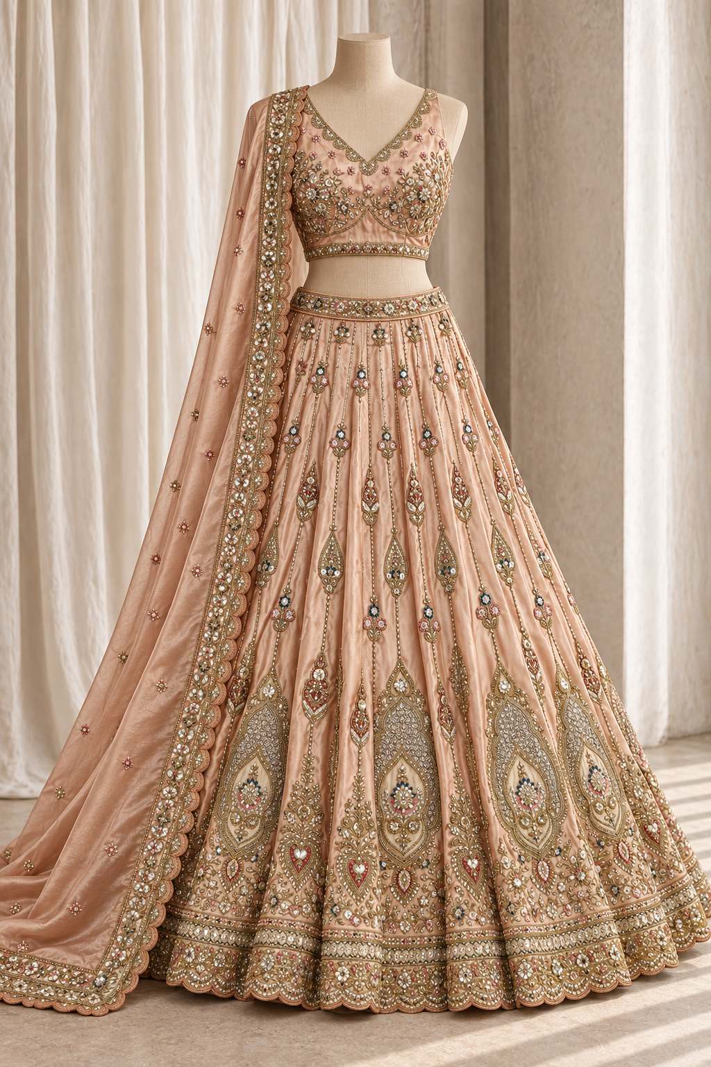 Luscious Tissue Silk Fabric and Peach Color With Cutdana Work Lehenga Choli