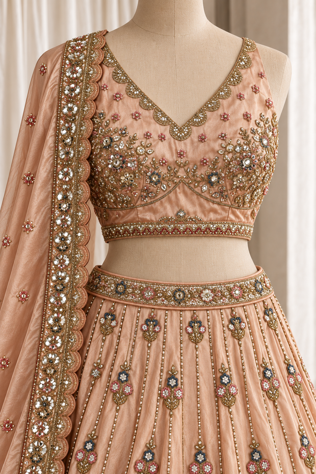 Luscious Tissue Silk Fabric and Peach Color With Cutdana Work Lehenga Choli