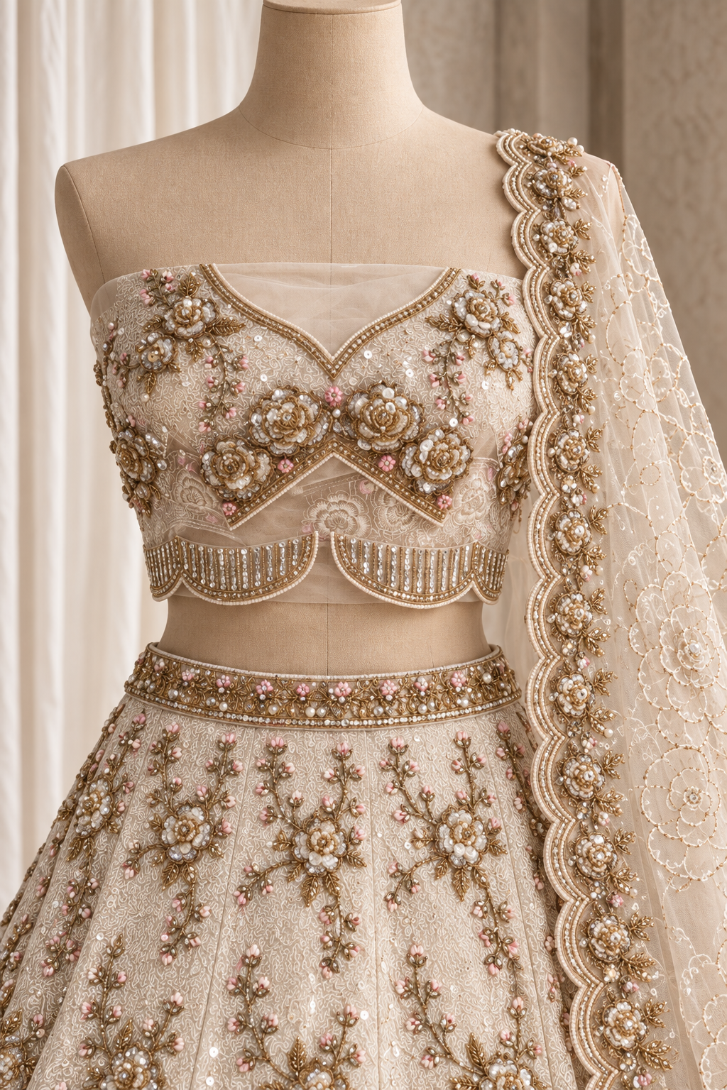 Dainty Soft Net Fabric and Ivory Color With Sequins Work Lehenga Choli