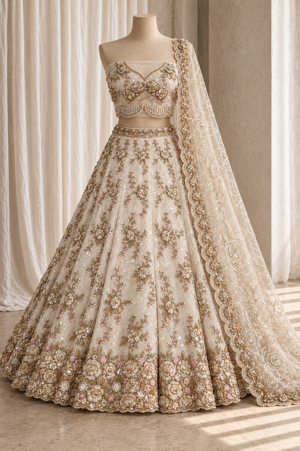 Dainty Soft Net Fabric and Ivory Color With Sequins Work Lehenga Choli