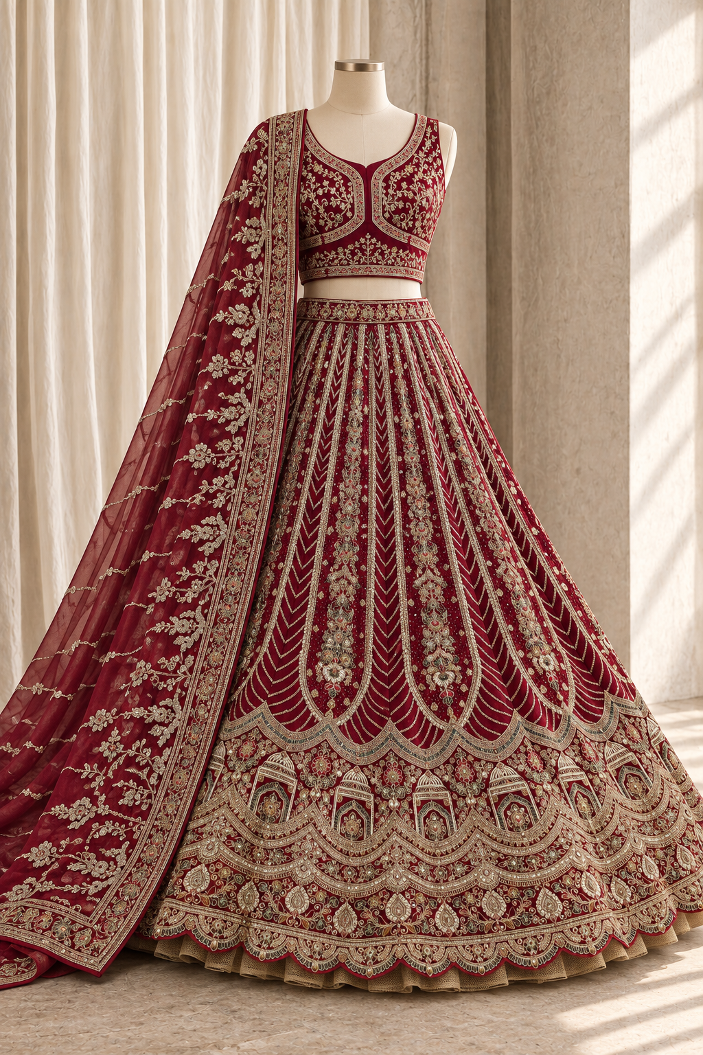 Lovely Art Silk Fabric and Cherry Red Color With Cutdana Work Bridal Lehenga Choli