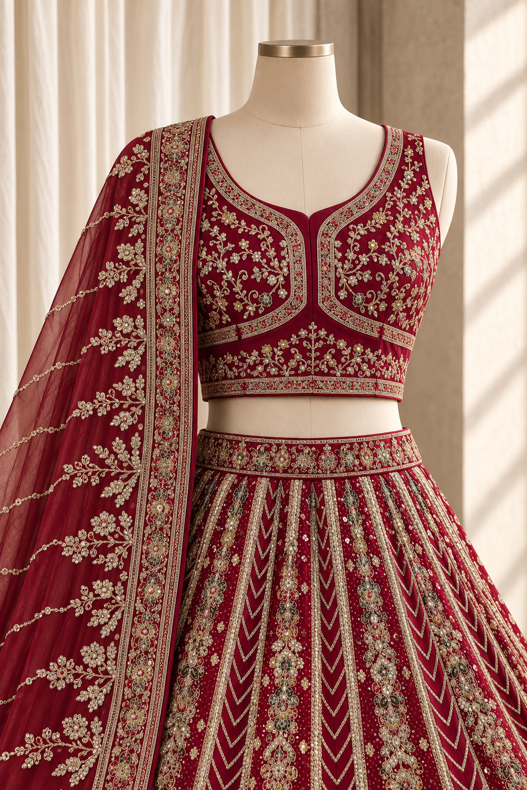 Lovely Art Silk Fabric and Cherry Red Color With Cutdana Work Bridal Lehenga Choli