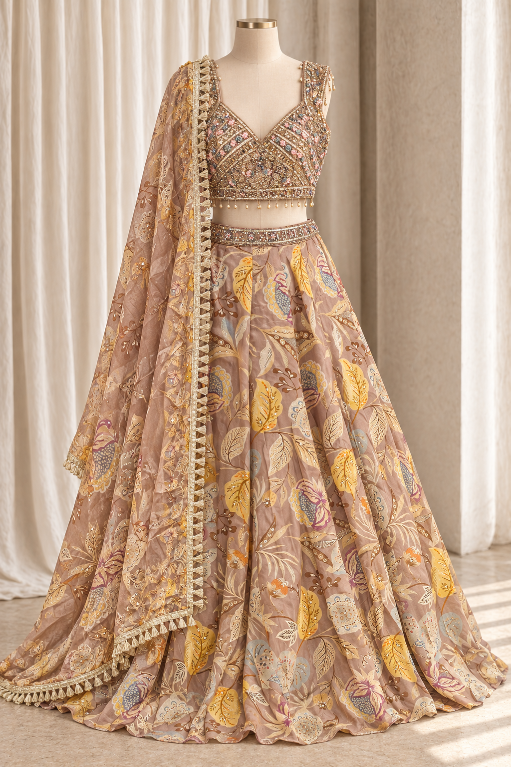 Regal Crepe Silk Fabric and Cupper Color With Digital Print Work Lehenga Choli