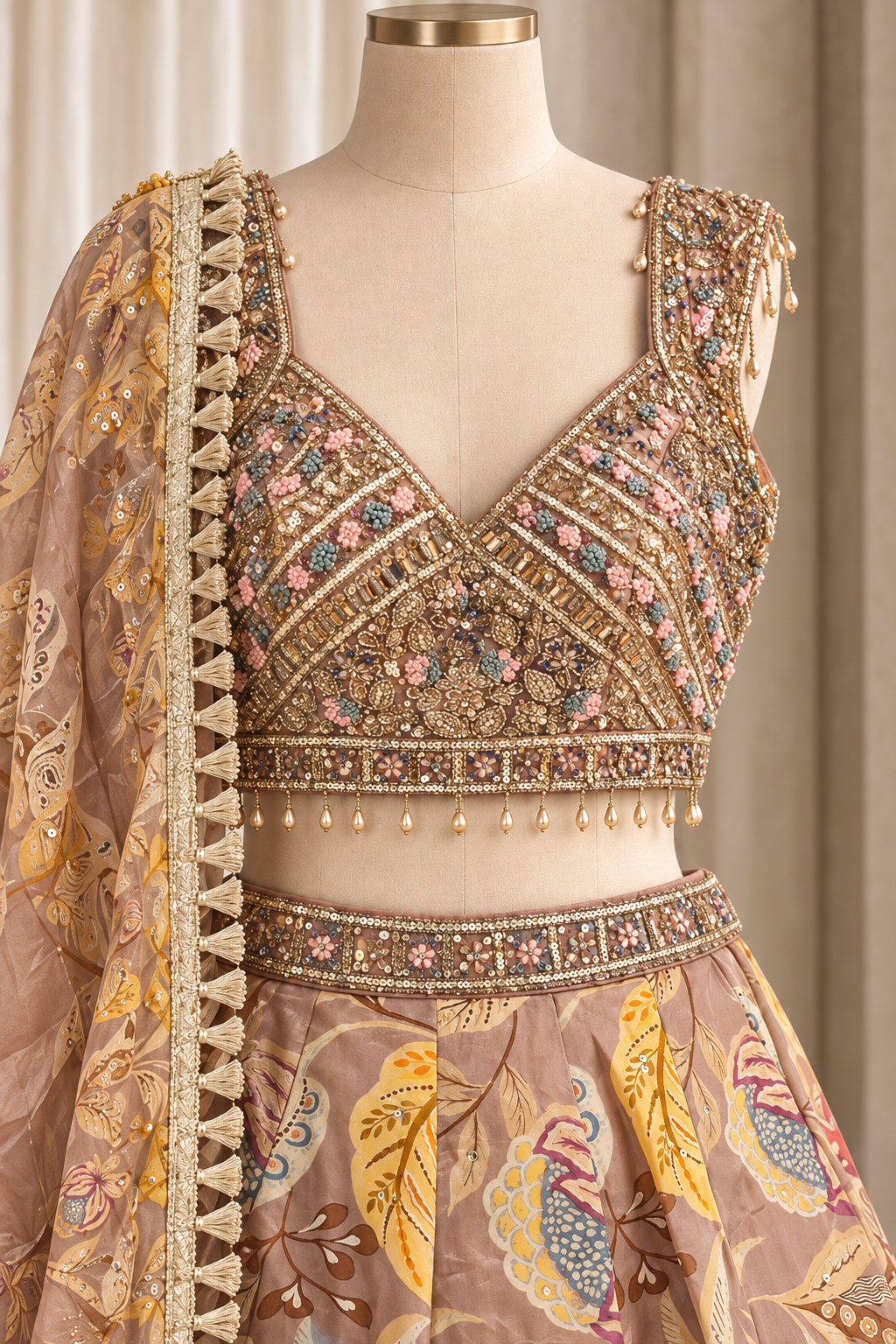 Regal Crepe Silk Fabric and Cupper Color With Digital Print Work Lehenga Choli