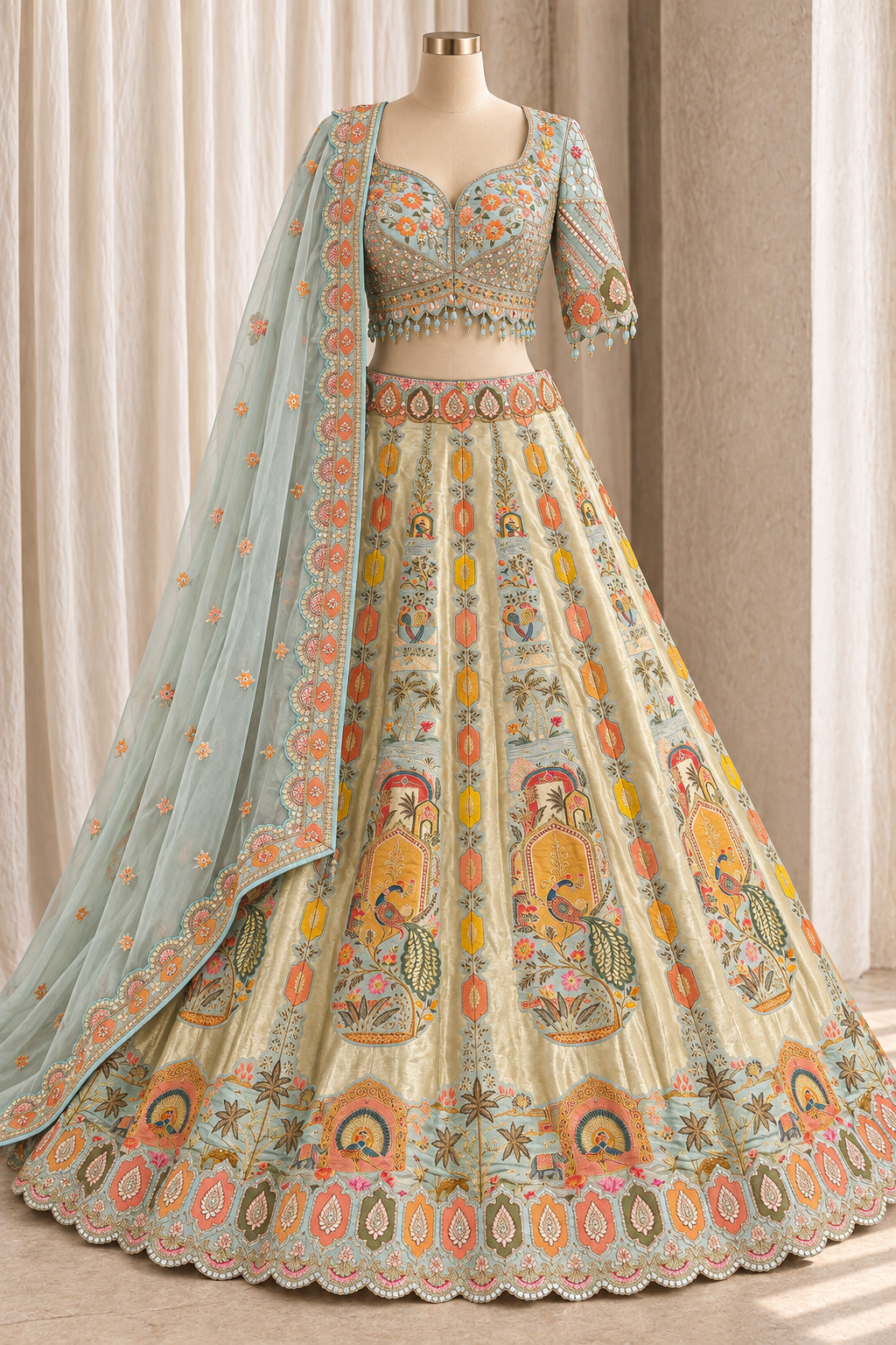 Marvelous Banarasi Silk Fabric and Sea Green Color With Weaving Print Work Lehenga Choli