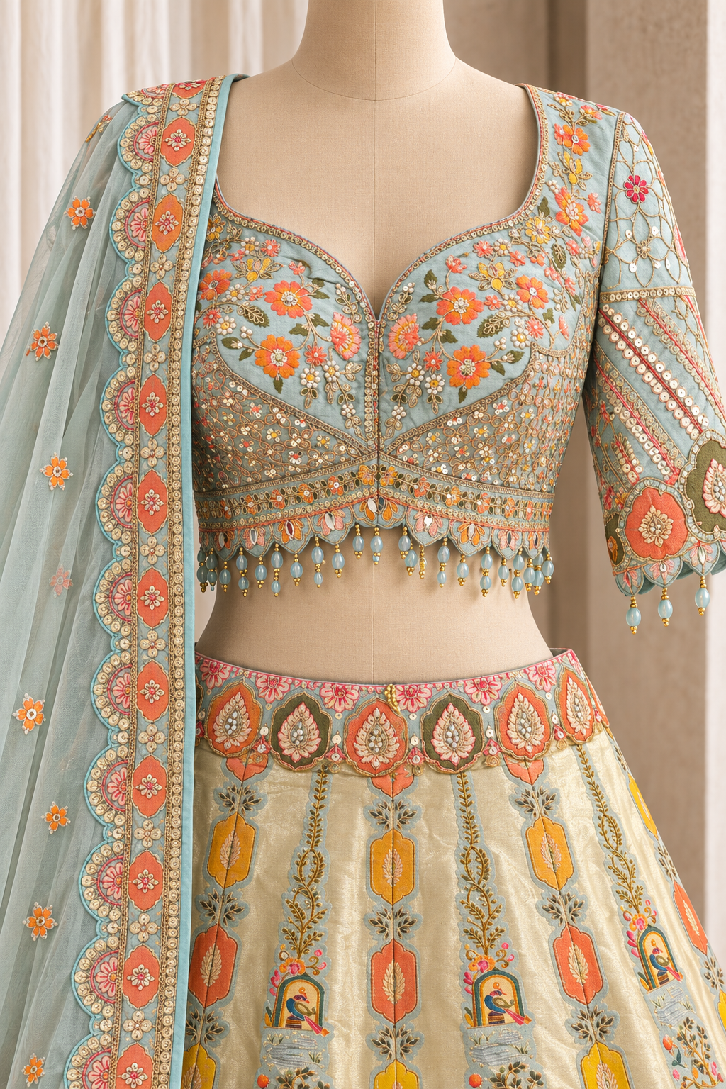 Marvelous Banarasi Silk Fabric and Sea Green Color With Weaving Print Work Lehenga Choli