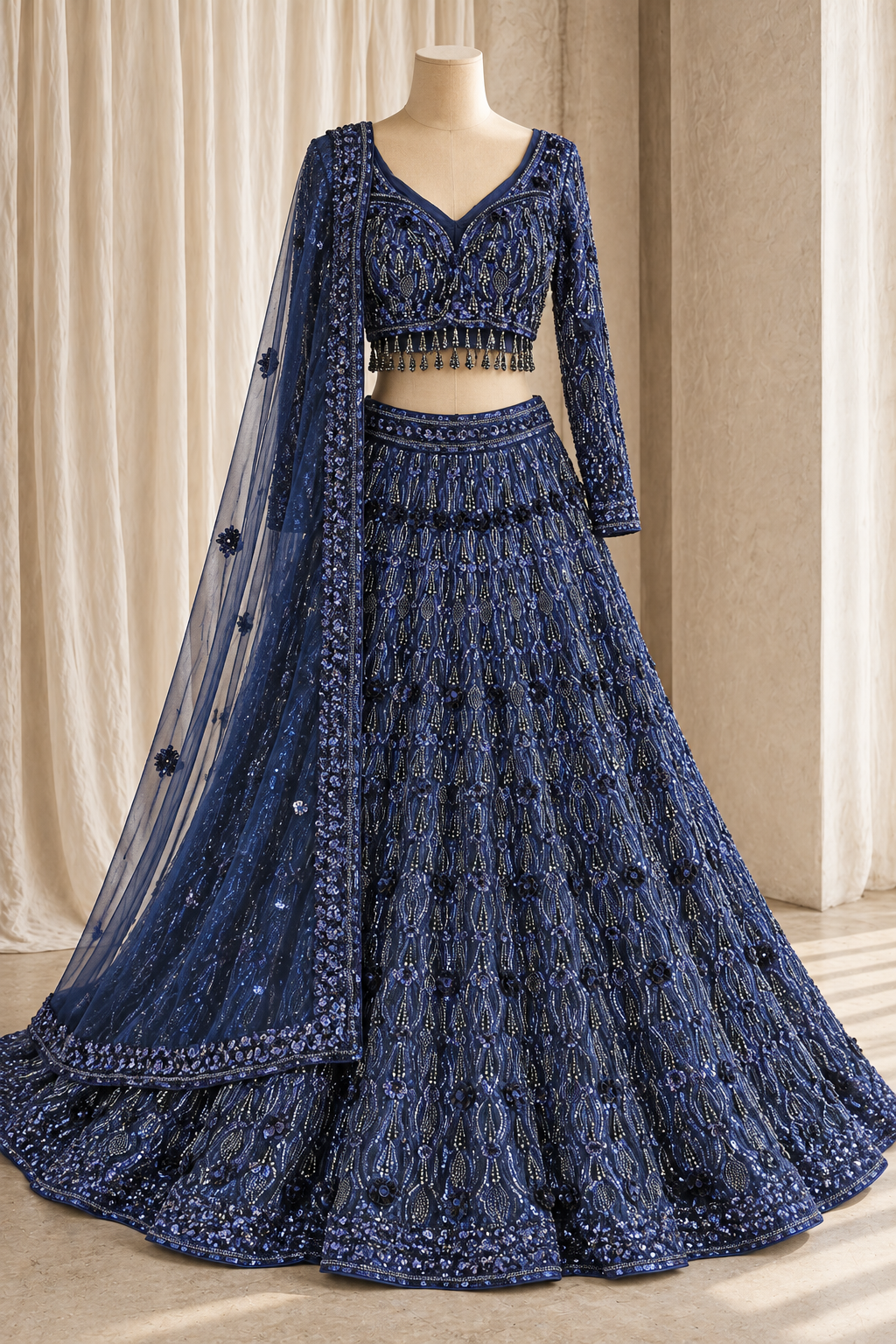 Showstopping Soft Net Fabric and Royal Blue Color With Crystal Work Lehenga Choli