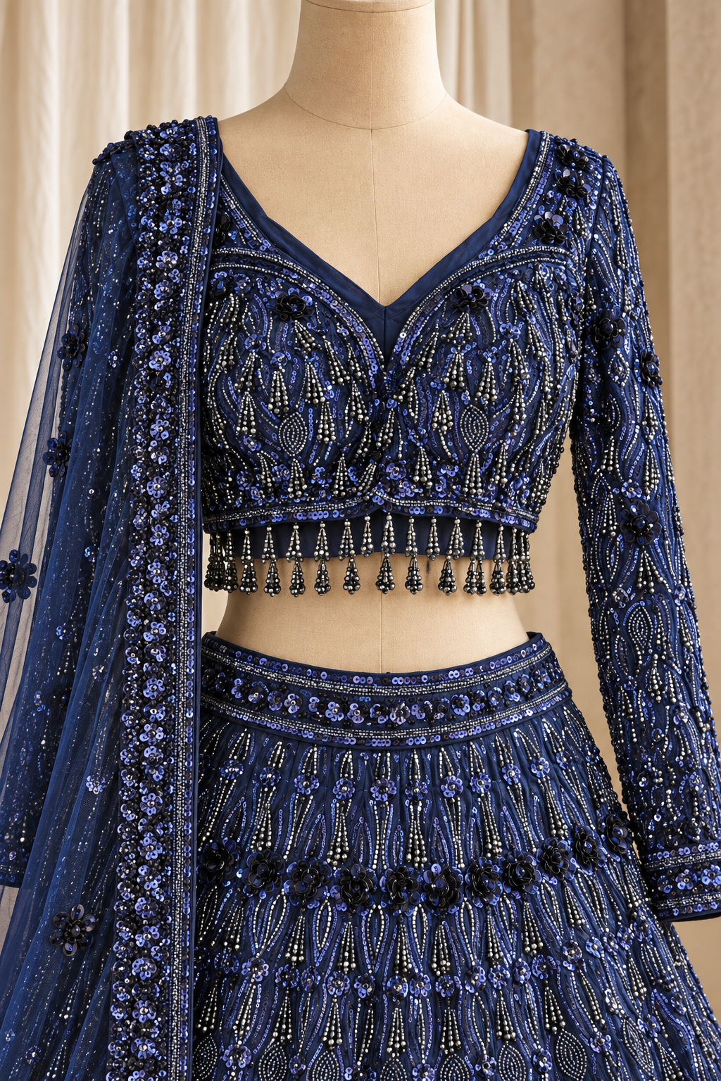Showstopping Soft Net Fabric and Royal Blue Color With Crystal Work Lehenga Choli