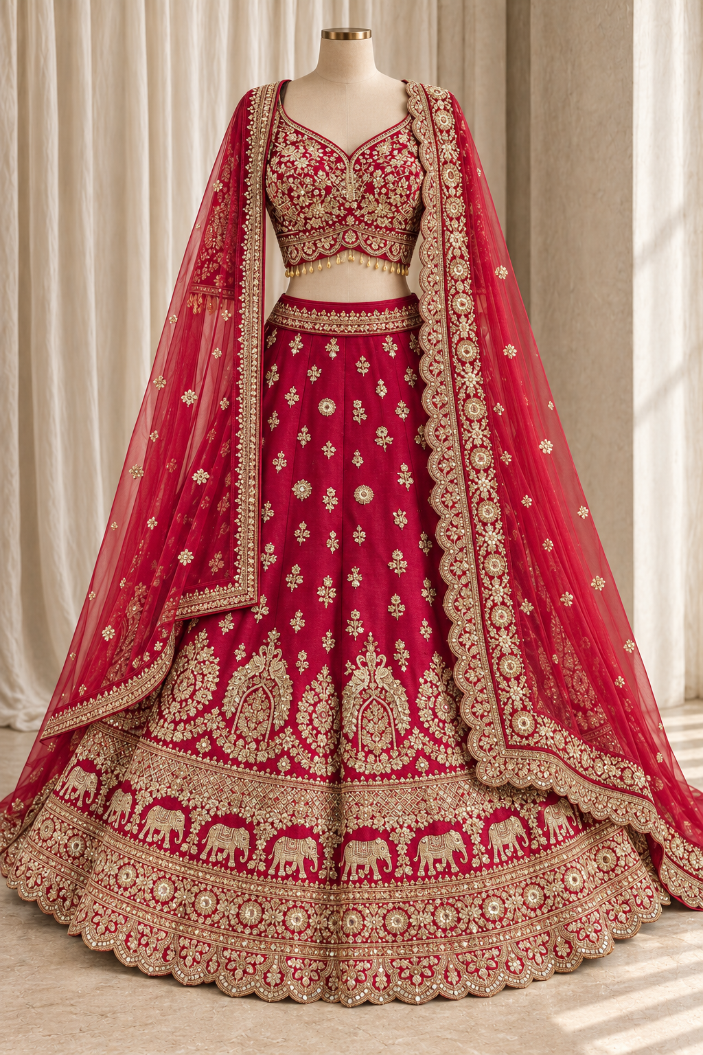 Superb Raw Silk Fabric and Red Color With Cutdana Work Lehenga Choli