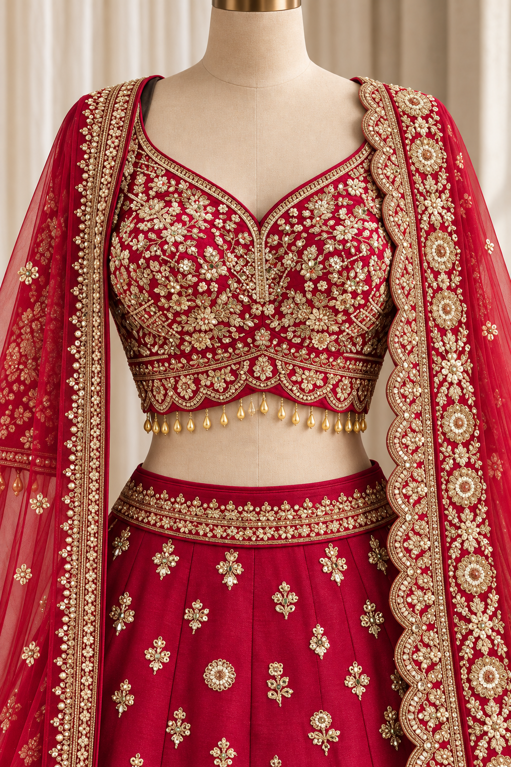 Superb Raw Silk Fabric and Red Color With Cutdana Work Lehenga Choli
