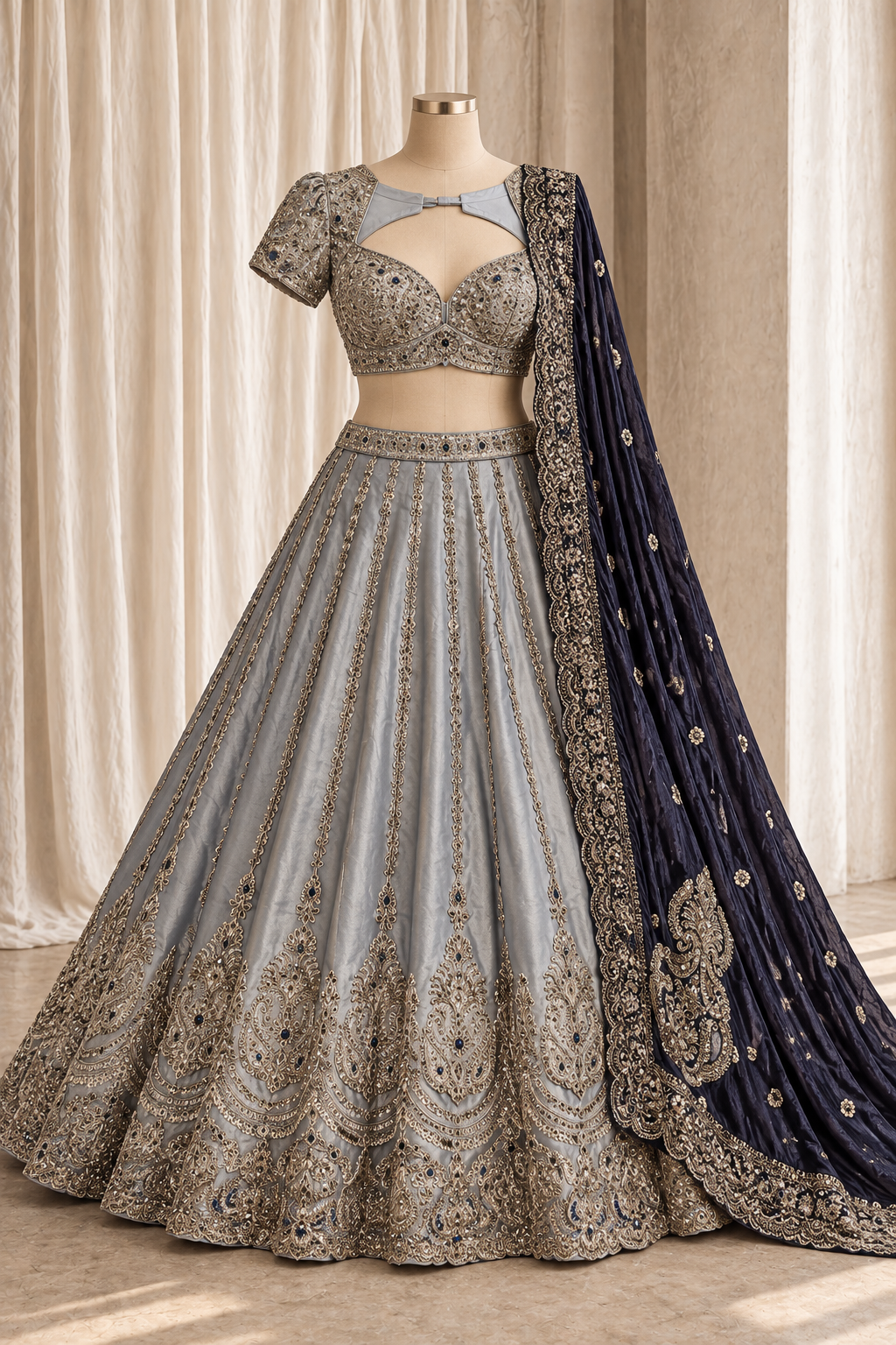 Charming Tissue Silk Fabric and Grey Color With Sequins Work Lehenga Choli
