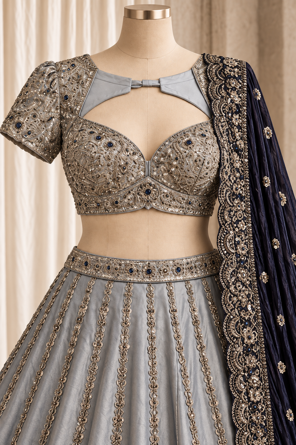 Charming Tissue Silk Fabric and Grey Color With Sequins Work Lehenga Choli