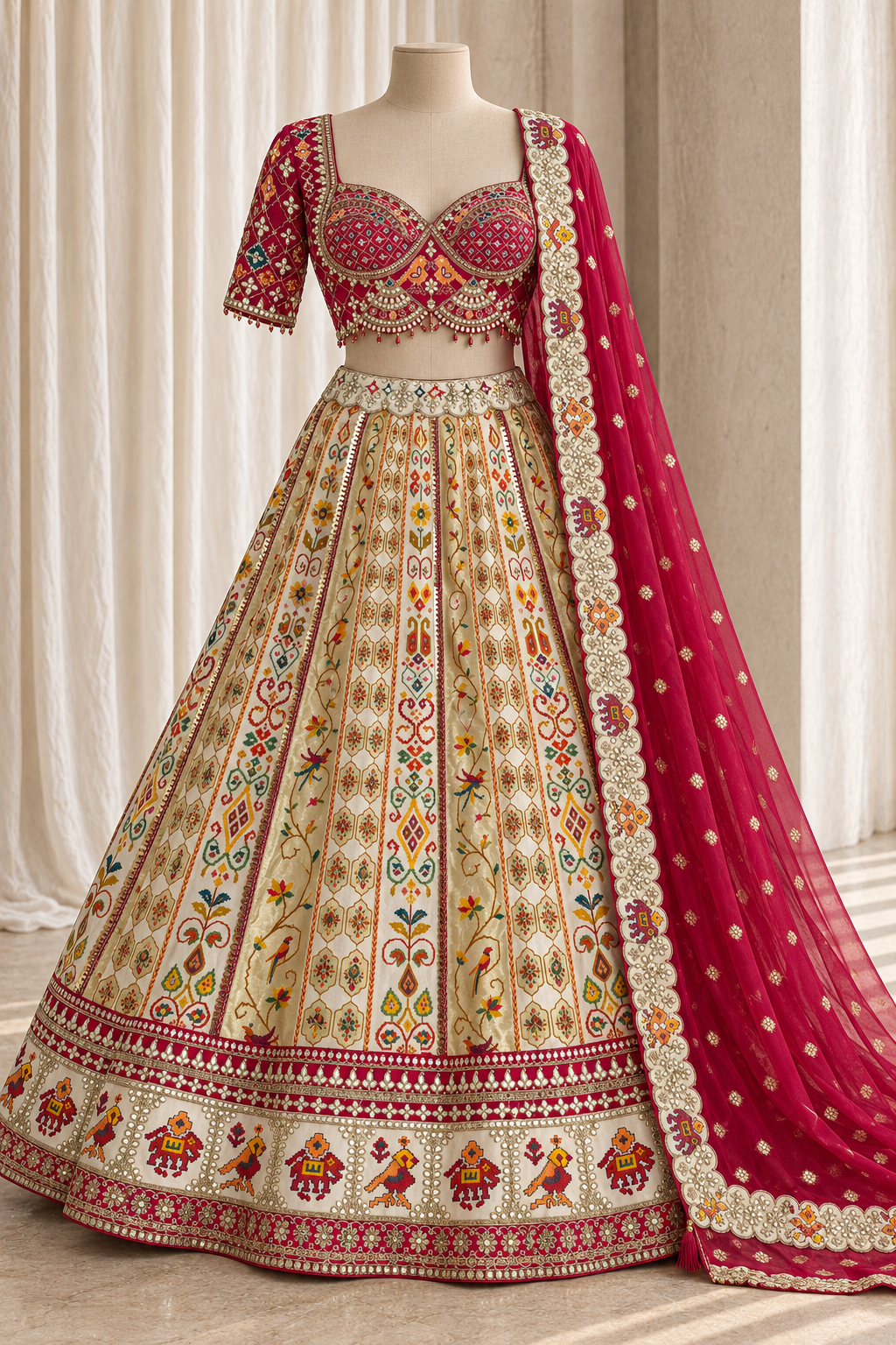 Gorgeousness Brocade Silk Fabric and Beige Color With Gota Patti Work Lehenga Choli