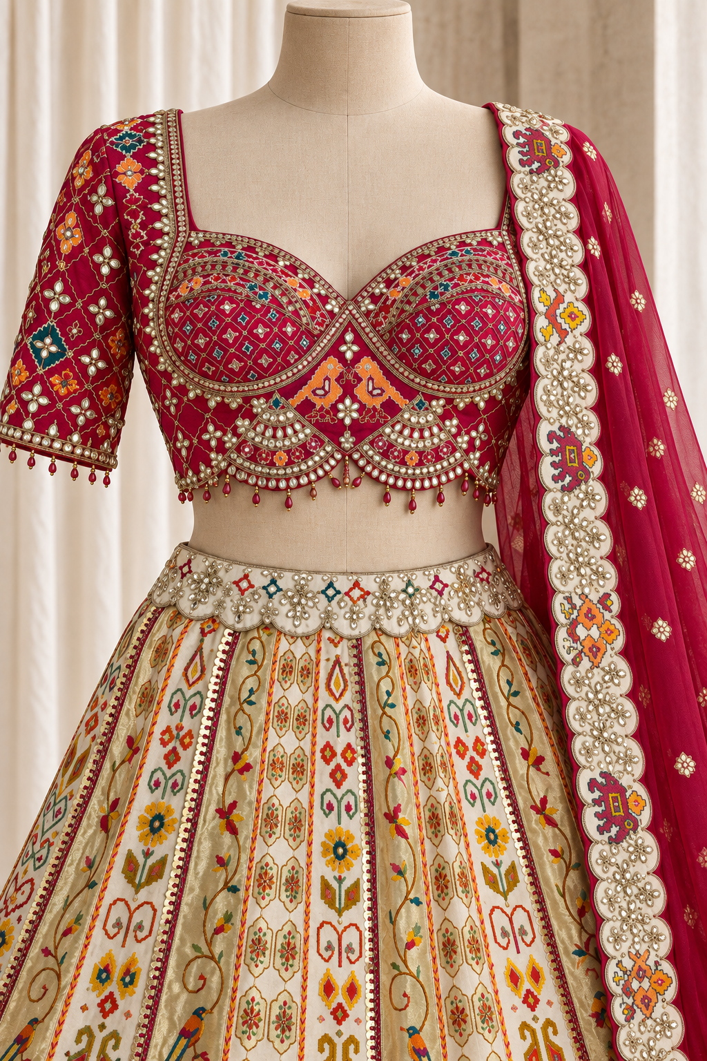 Gorgeousness Brocade Silk Fabric and Beige Color With Gota Patti Work Lehenga Choli