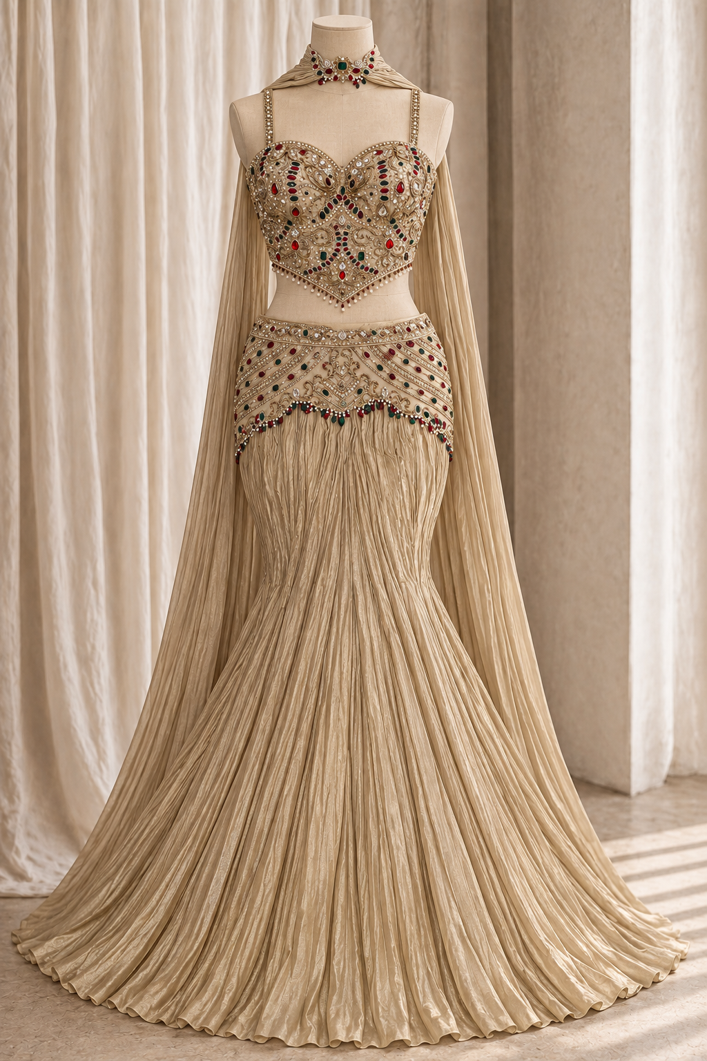 Wonderful Tissue Silk Fabric and Beige Color With Stone Work Lehenga Choli
