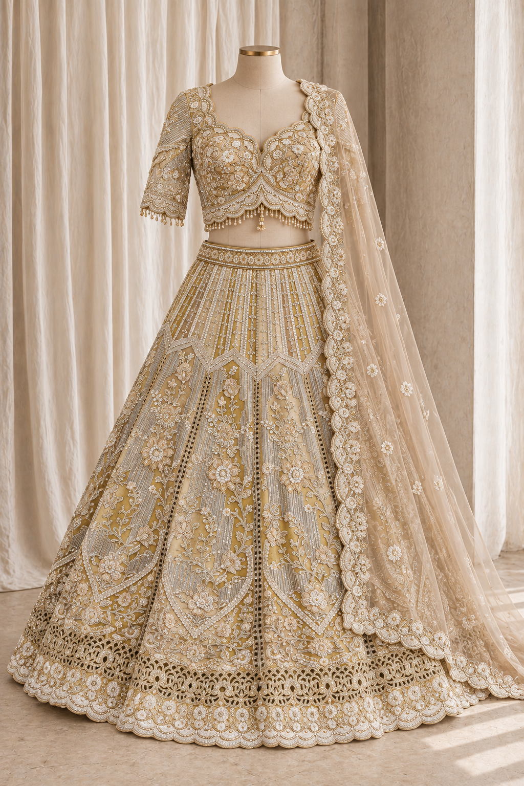 Special Tissue Silk Fabric and Lime Green Color With Cut Work Lehenga Choli