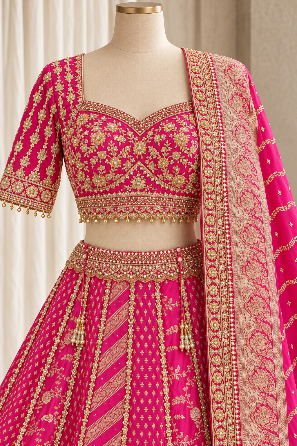 Flamboyant Banarasi Silk Fabric and Rani Color With Zari Weaving Work Lehenga Choli