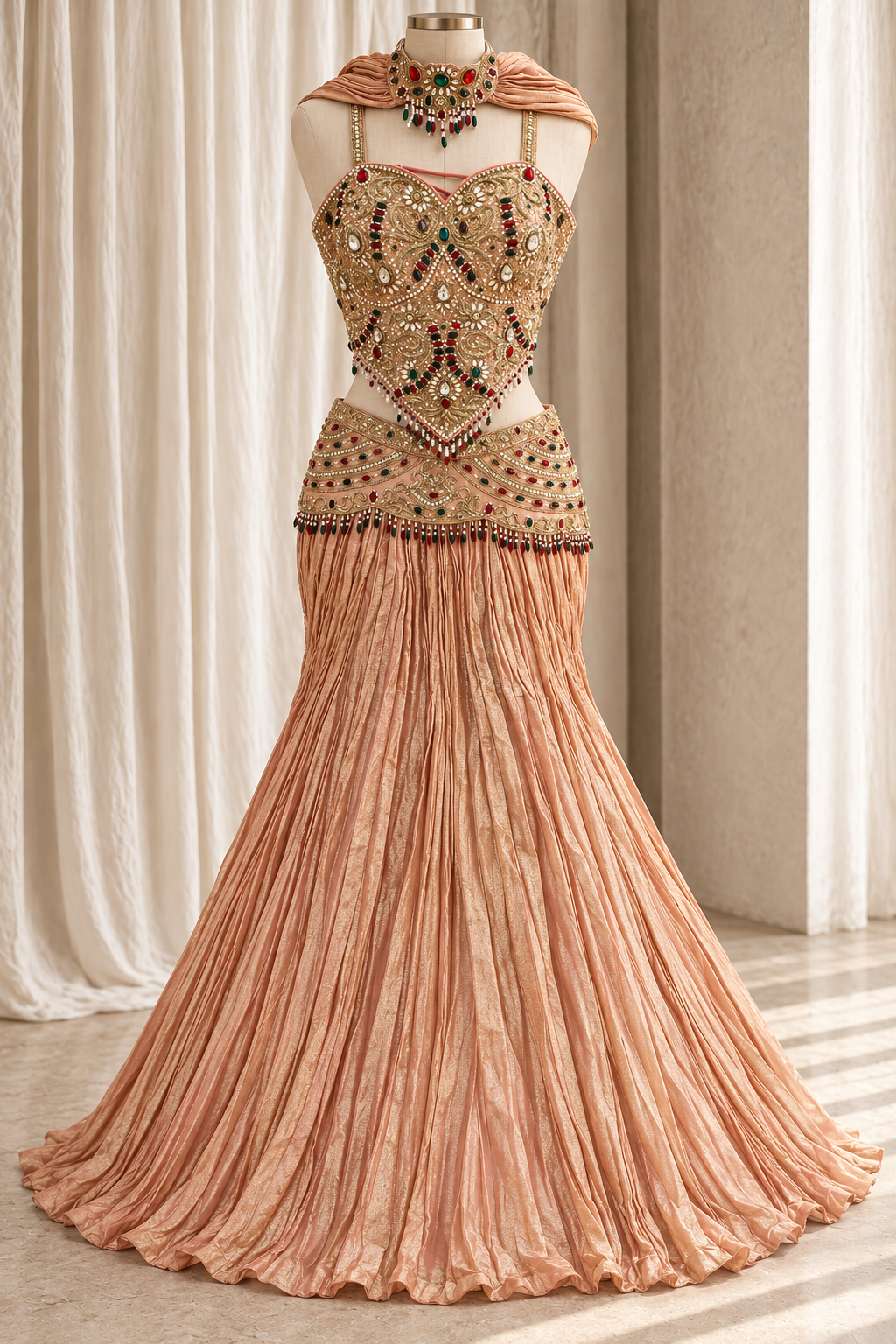 Trendy Tissue Silk Fabric and Peach Color With Stone Work Lehenga Choli