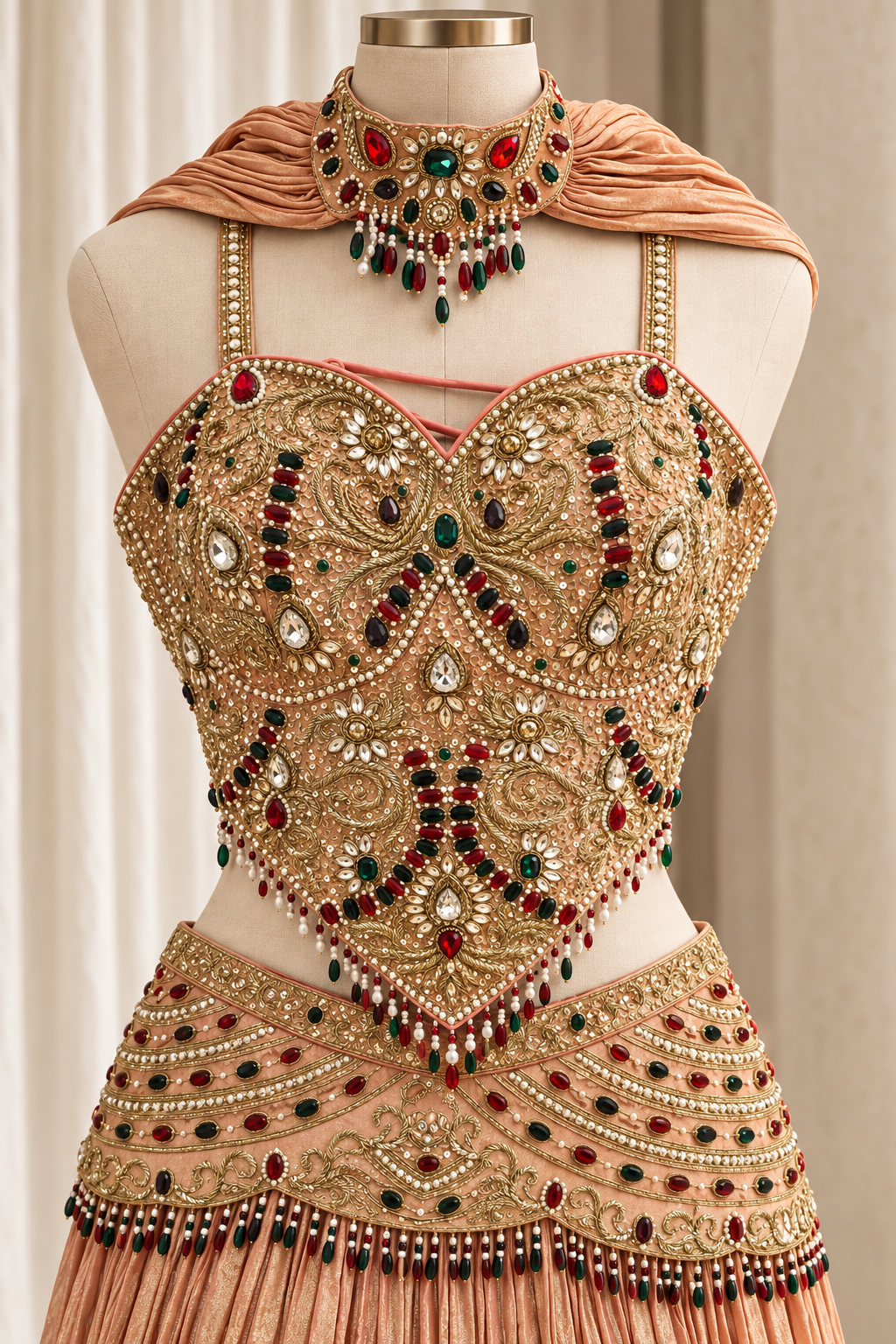 Trendy Tissue Silk Fabric and Peach Color With Stone Work Lehenga Choli