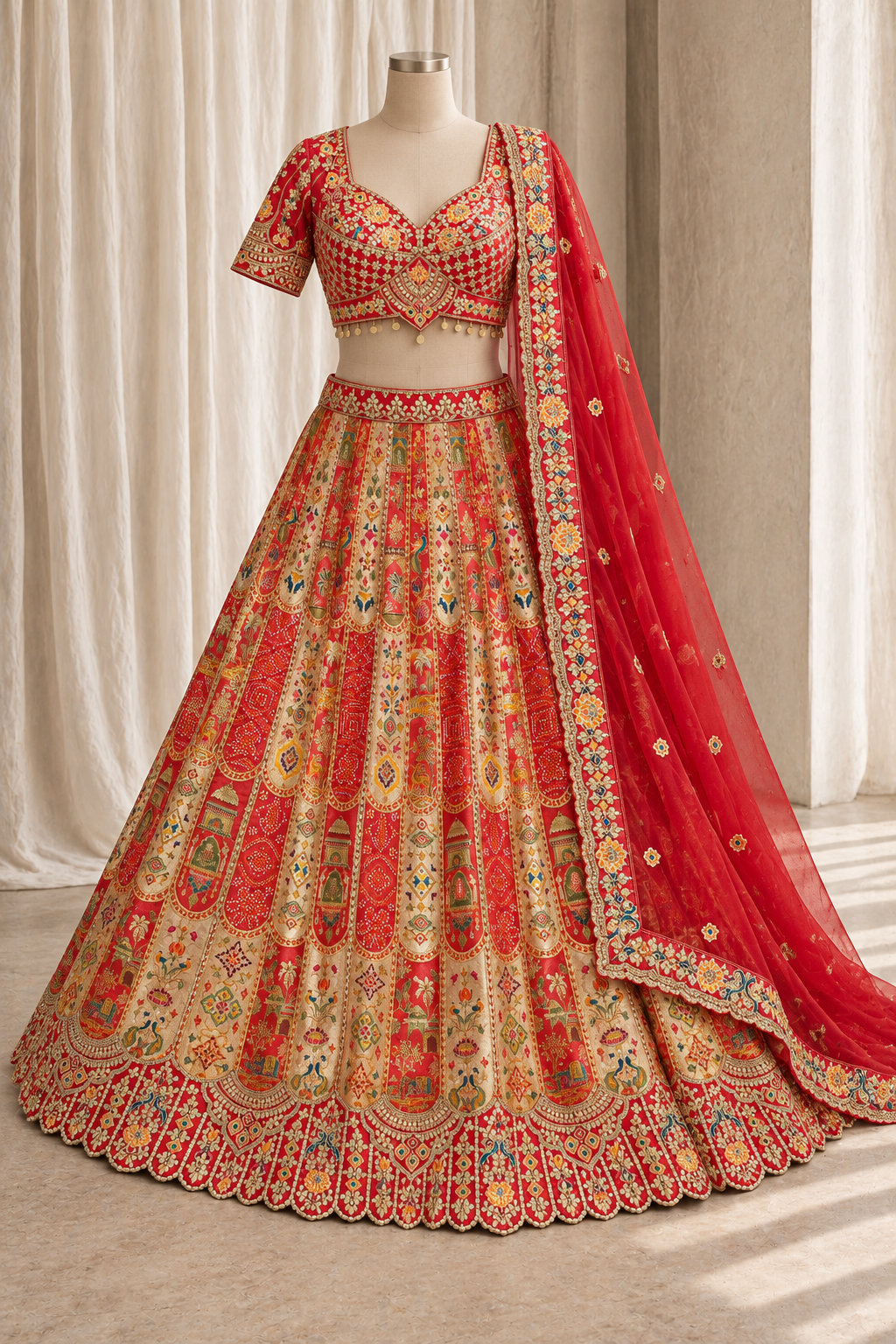 Snazzy Banarasi Silk Fabric and Red Color With Weaving Work Lehenga Choli