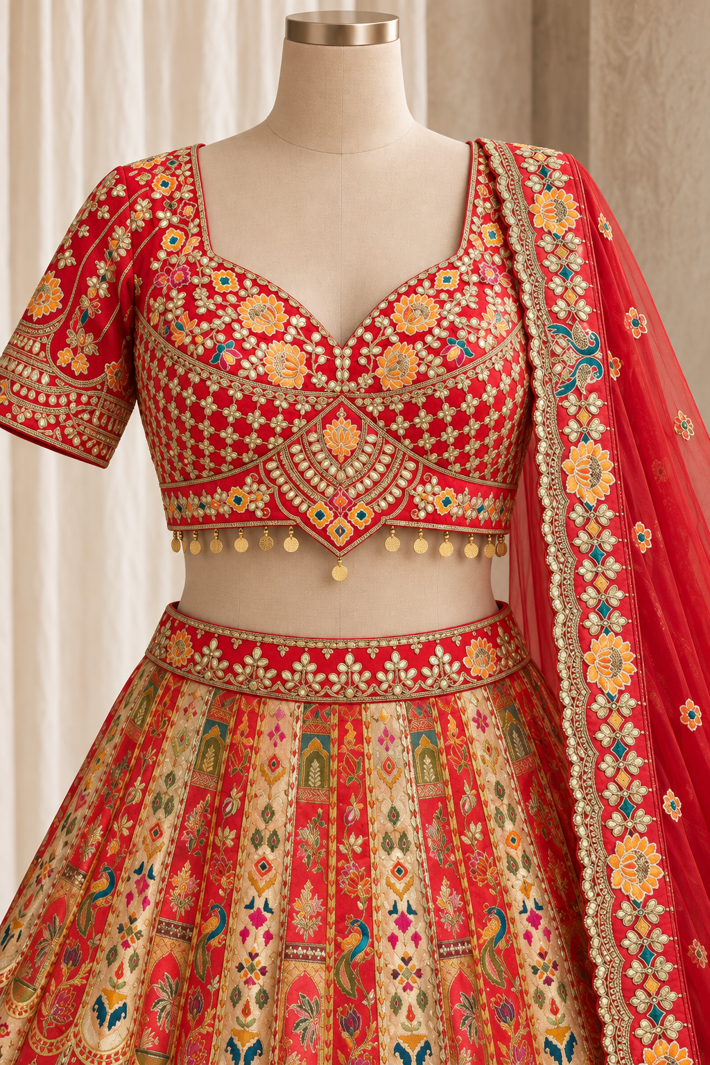 Snazzy Banarasi Silk Fabric and Red Color With Weaving Work Lehenga Choli