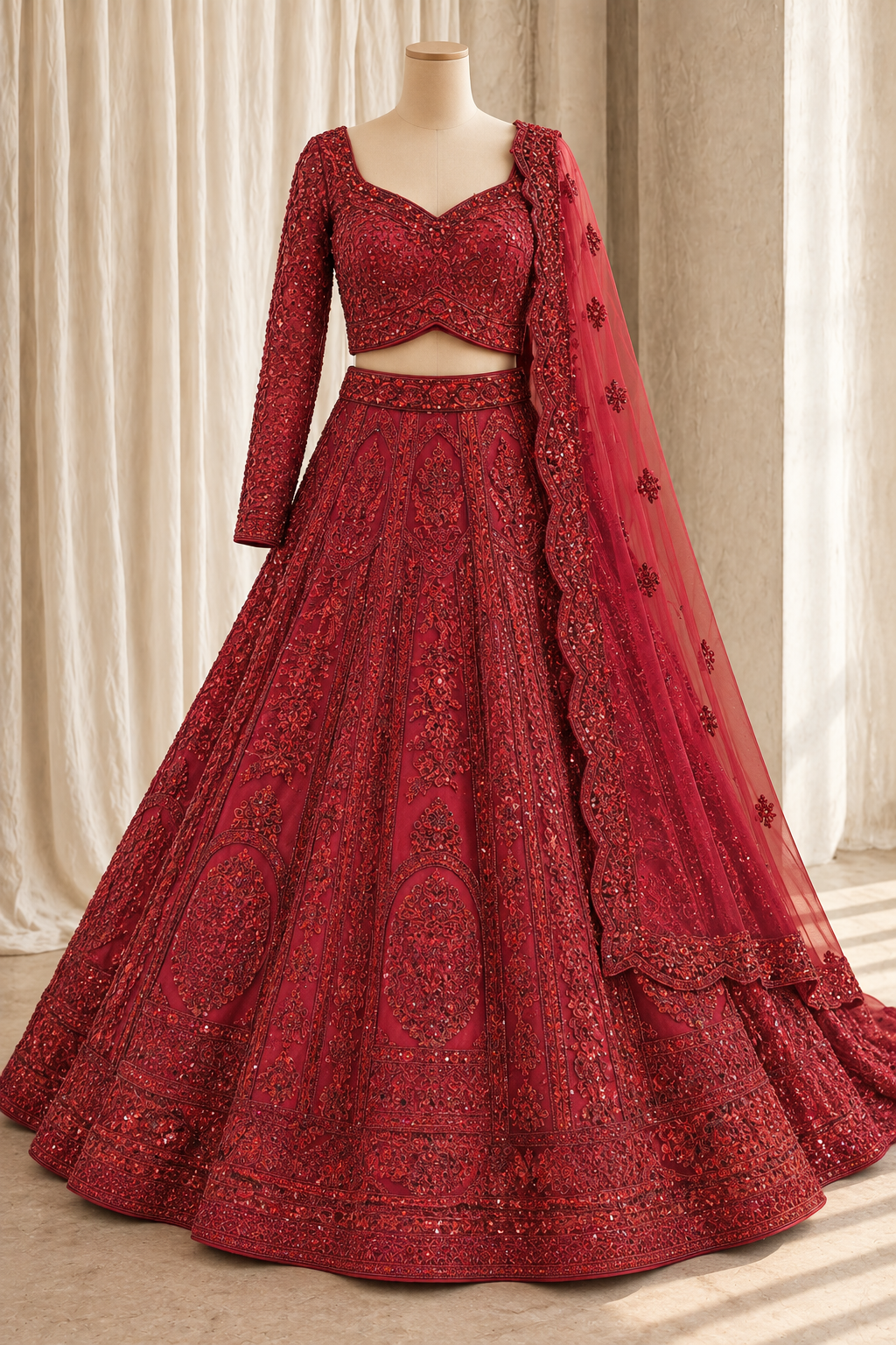 Striking Soft Net Fabric and Maroon Color With Sequins Work Lehenga Choli