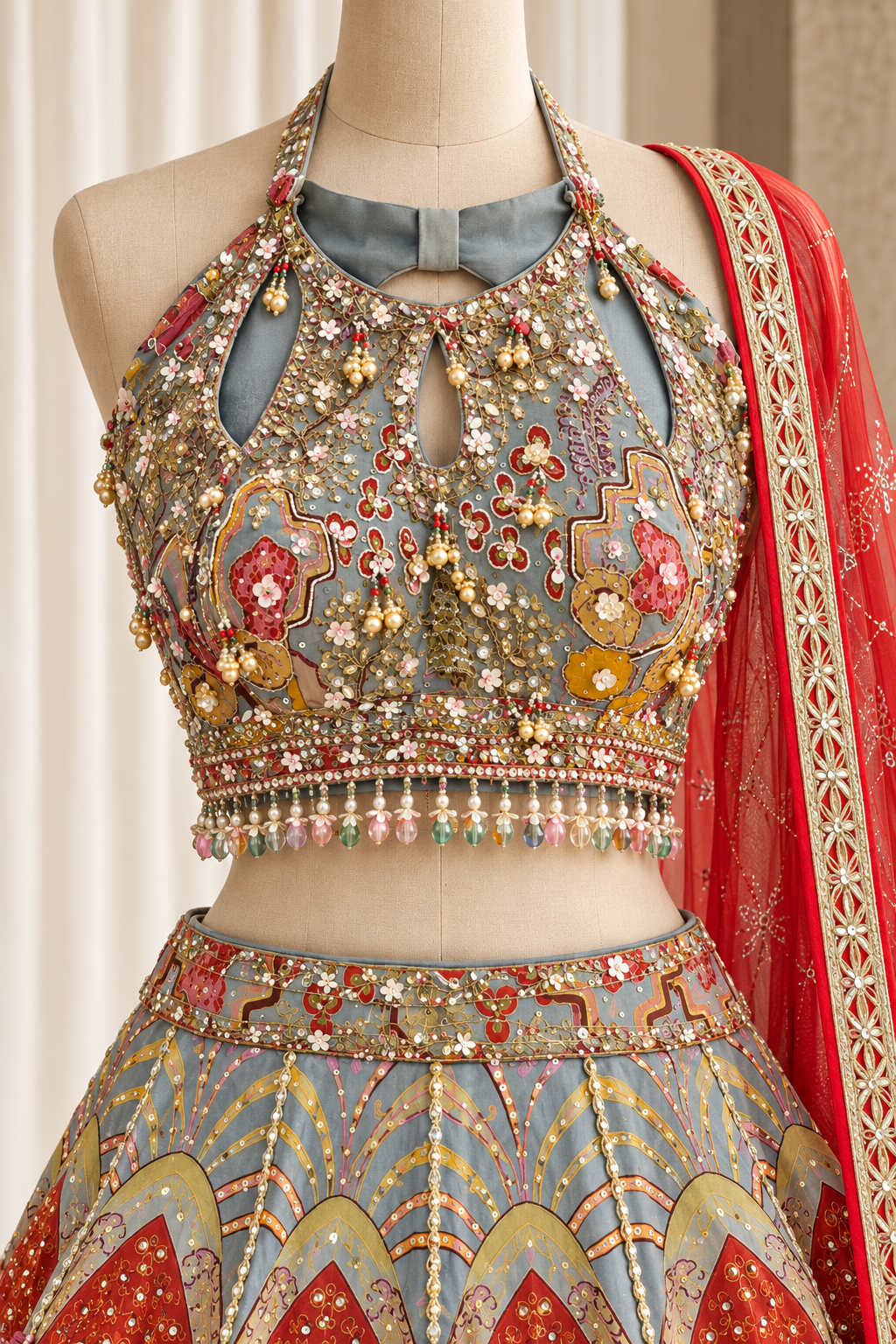 Superb Crepe Silk Fabric and Grey Color With Sequins Work With Lehenga Choli