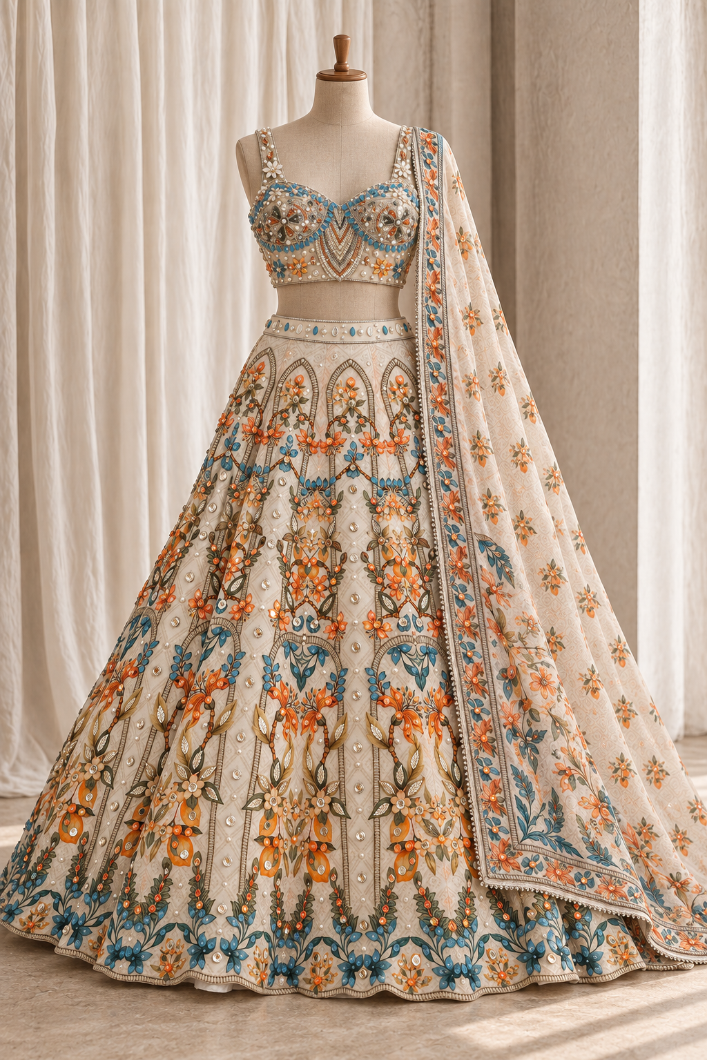 Gorgeous Georgette Fabric and Off White Color With PDP Work With Lehenga Choli