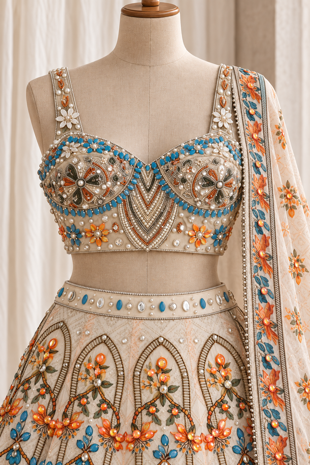 Gorgeous Georgette Fabric and Off White Color With PDP Work With Lehenga Choli