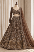 Attractive Soft Net Fabric and Browne Color With Sequins Work With Lehenga Choli