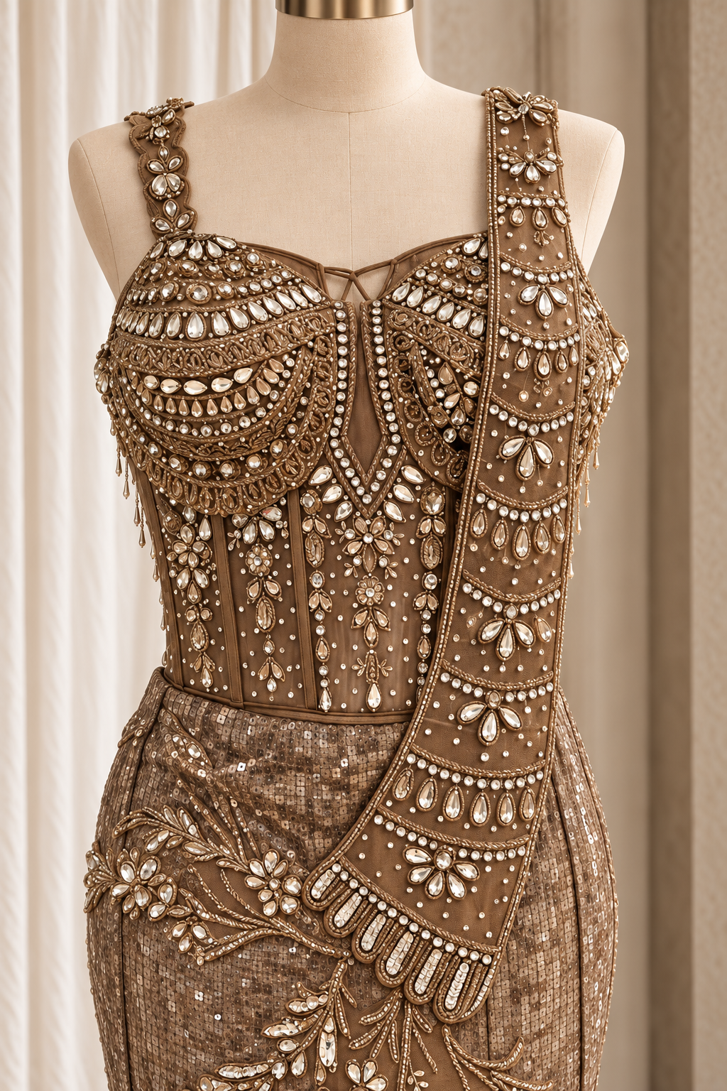 Adorable Soft Net Fabric and Browne Color With Sequins Work With Fishcut Lehenga Choli
