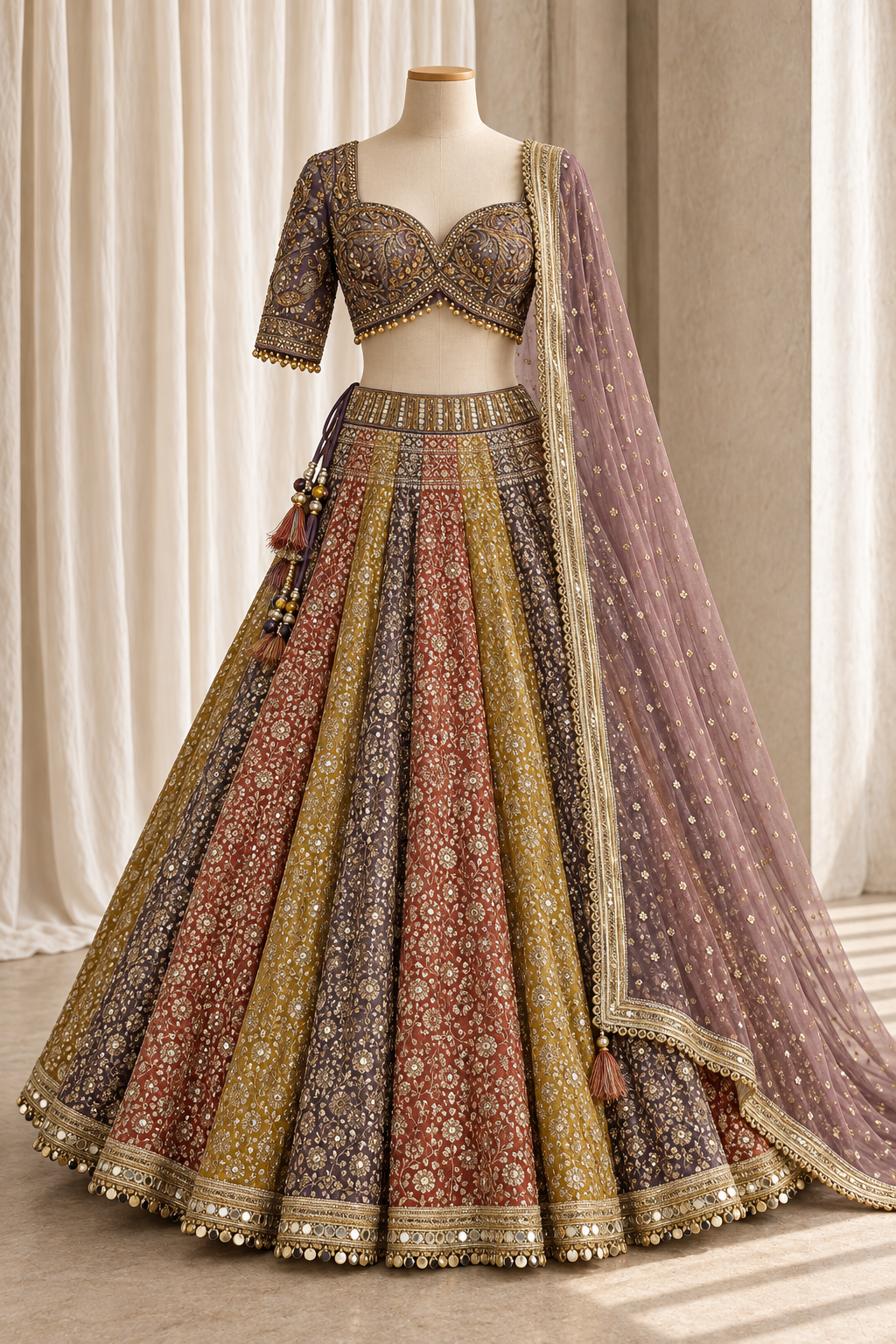 Galaxies Tissue Fabric and Rust Color With Zari Work With Lehenga Choli