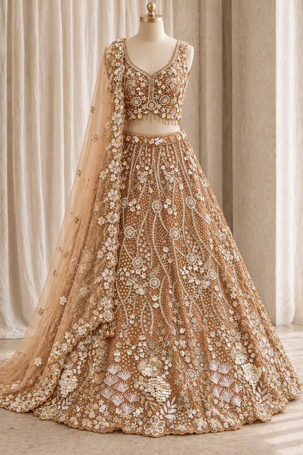 Magic Soft Net Fabric and Peach Color With Sequins Work Lehenga Choli